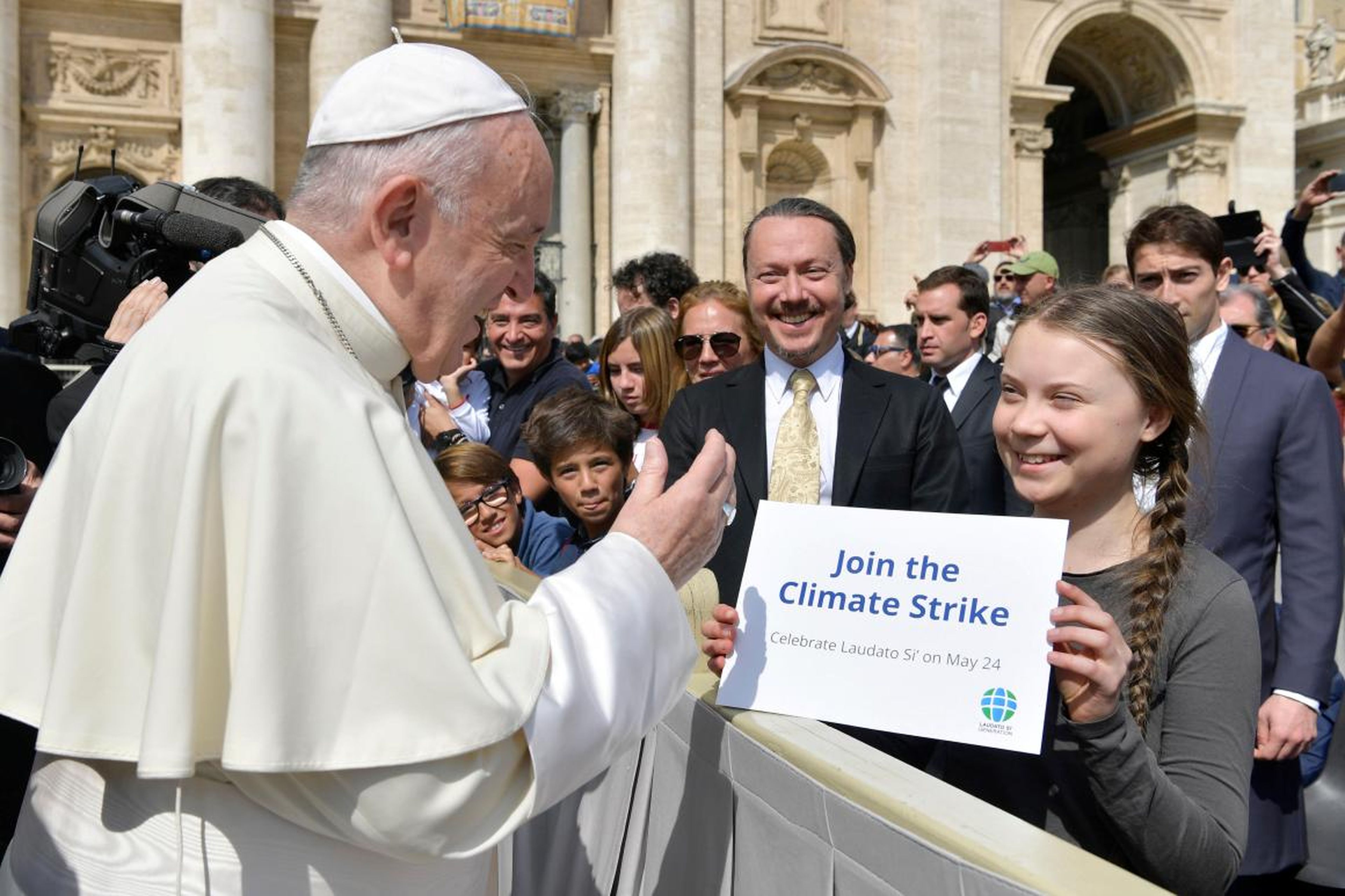 Climate activist Greta Thunberg meets Pope Francis during the weekly audience at Saint Peter's Square at the Vatican