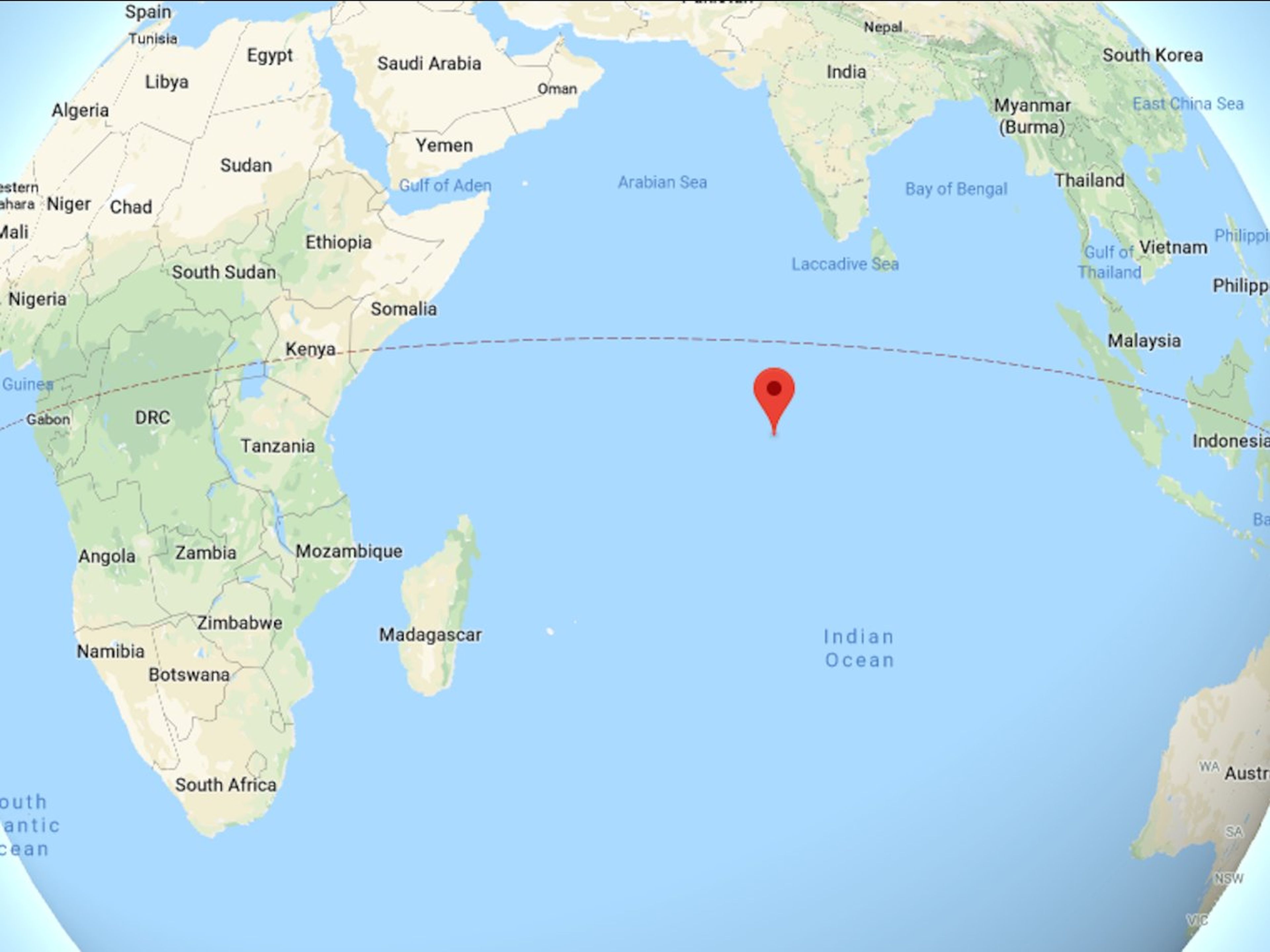 Punto del mapa en el que se localiza Diego Garcia.
