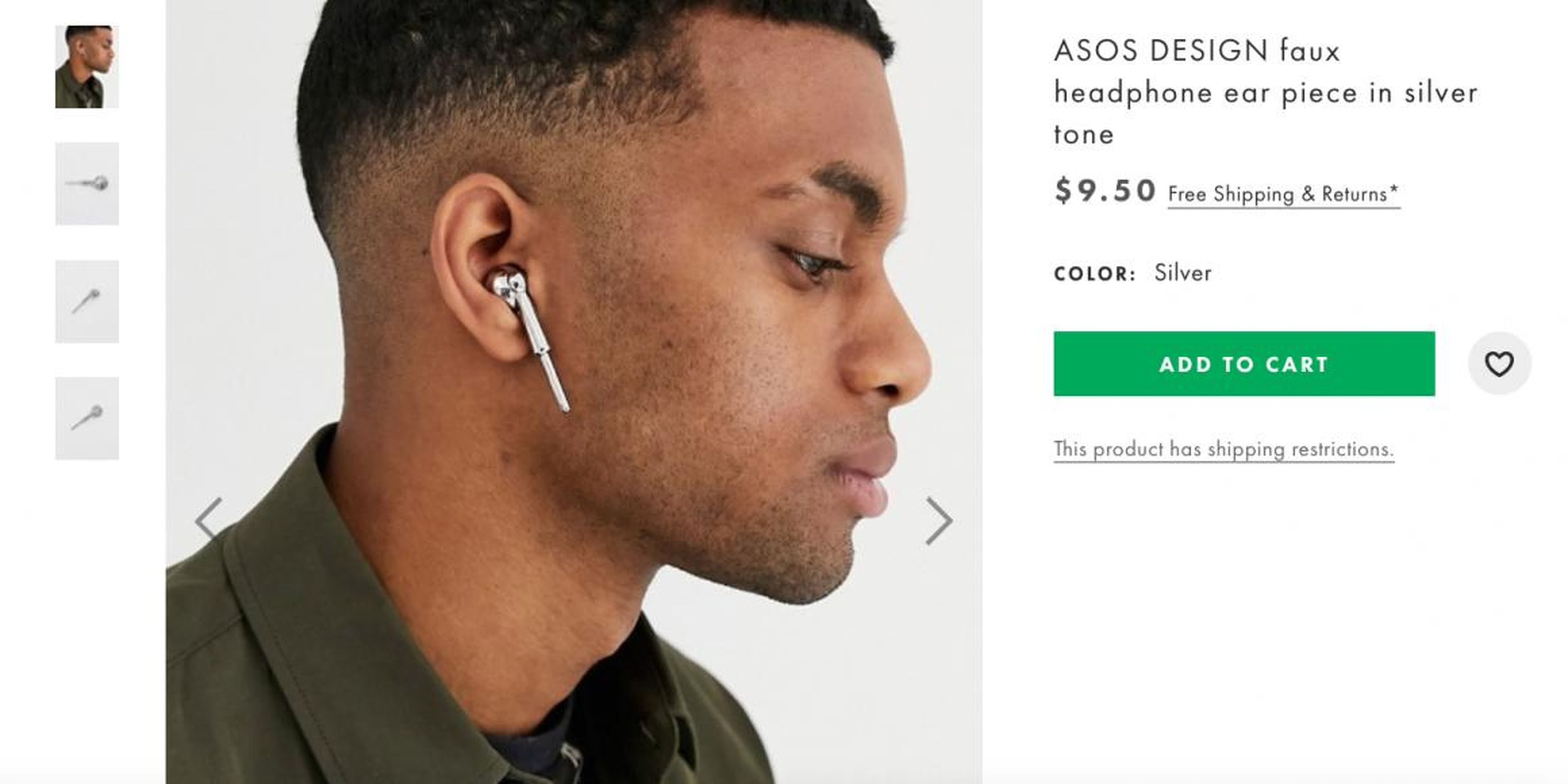 ASOS ahora está vendiendo un "auricular de imitación en tono plateado" que no funciona.