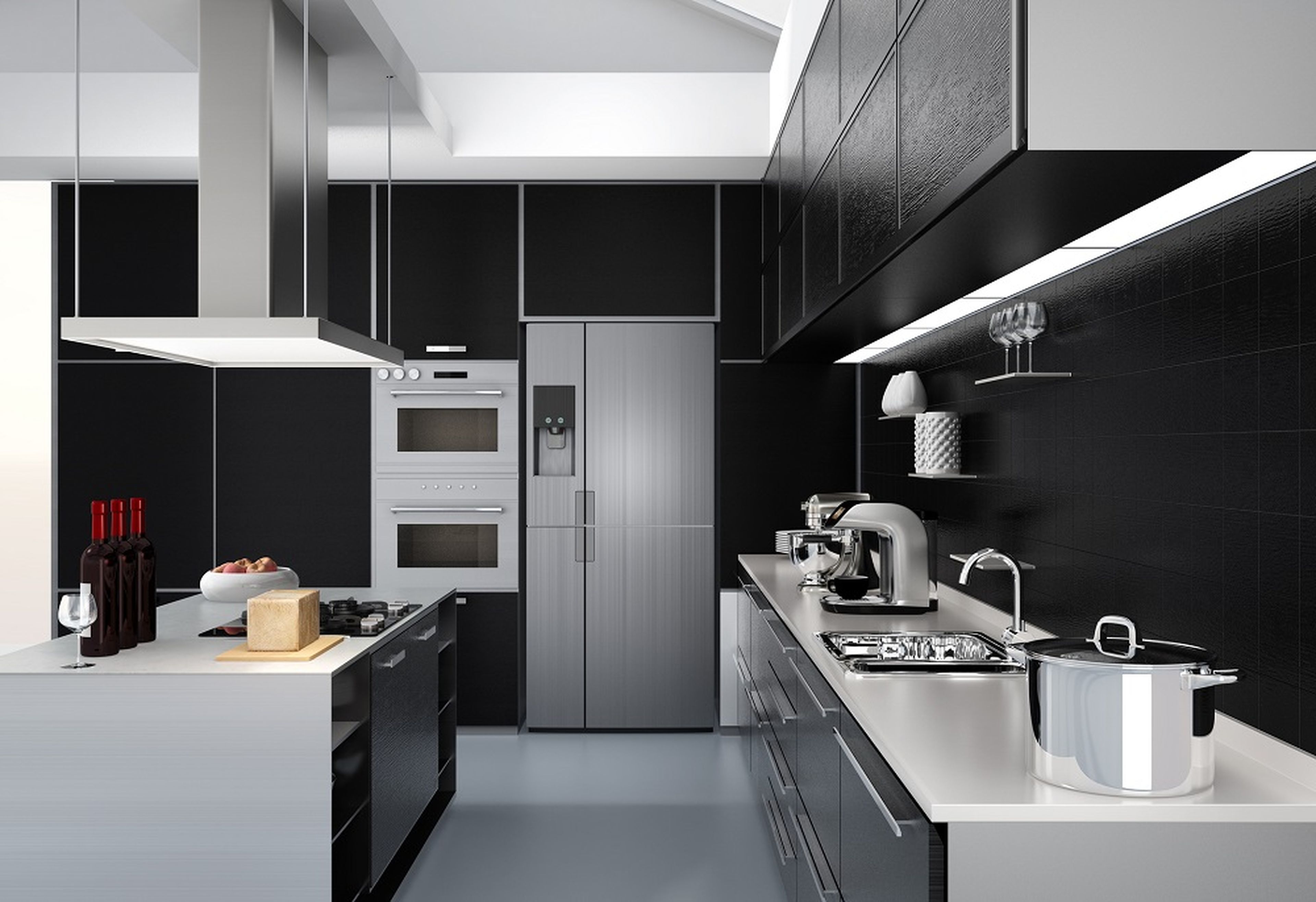Electrodomésticos acabados en aluminio en una cocina moderna