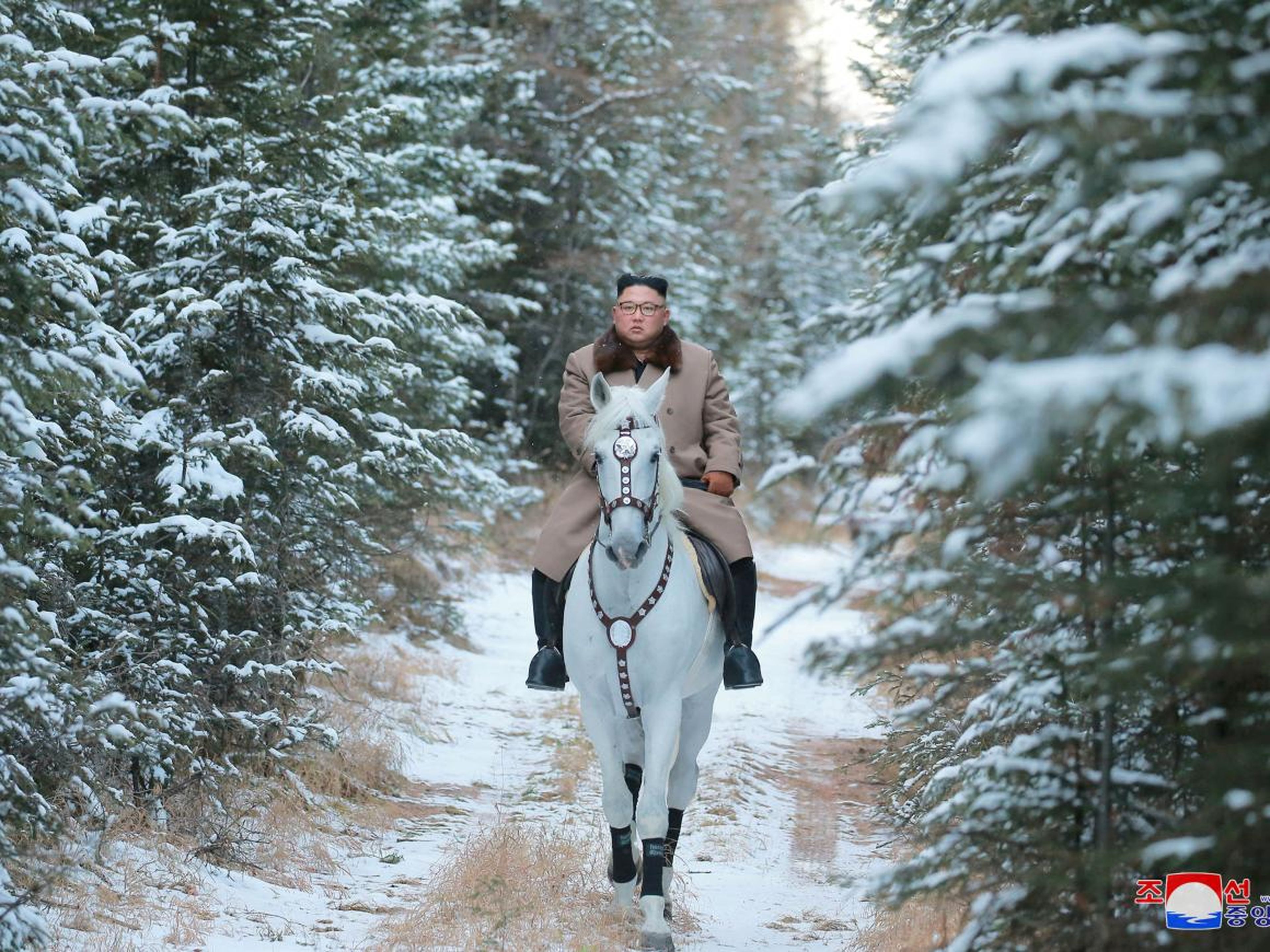 Kim rides an immaculate, snow-white horse to match his surroundings. But it's not just about equine aesthetics.