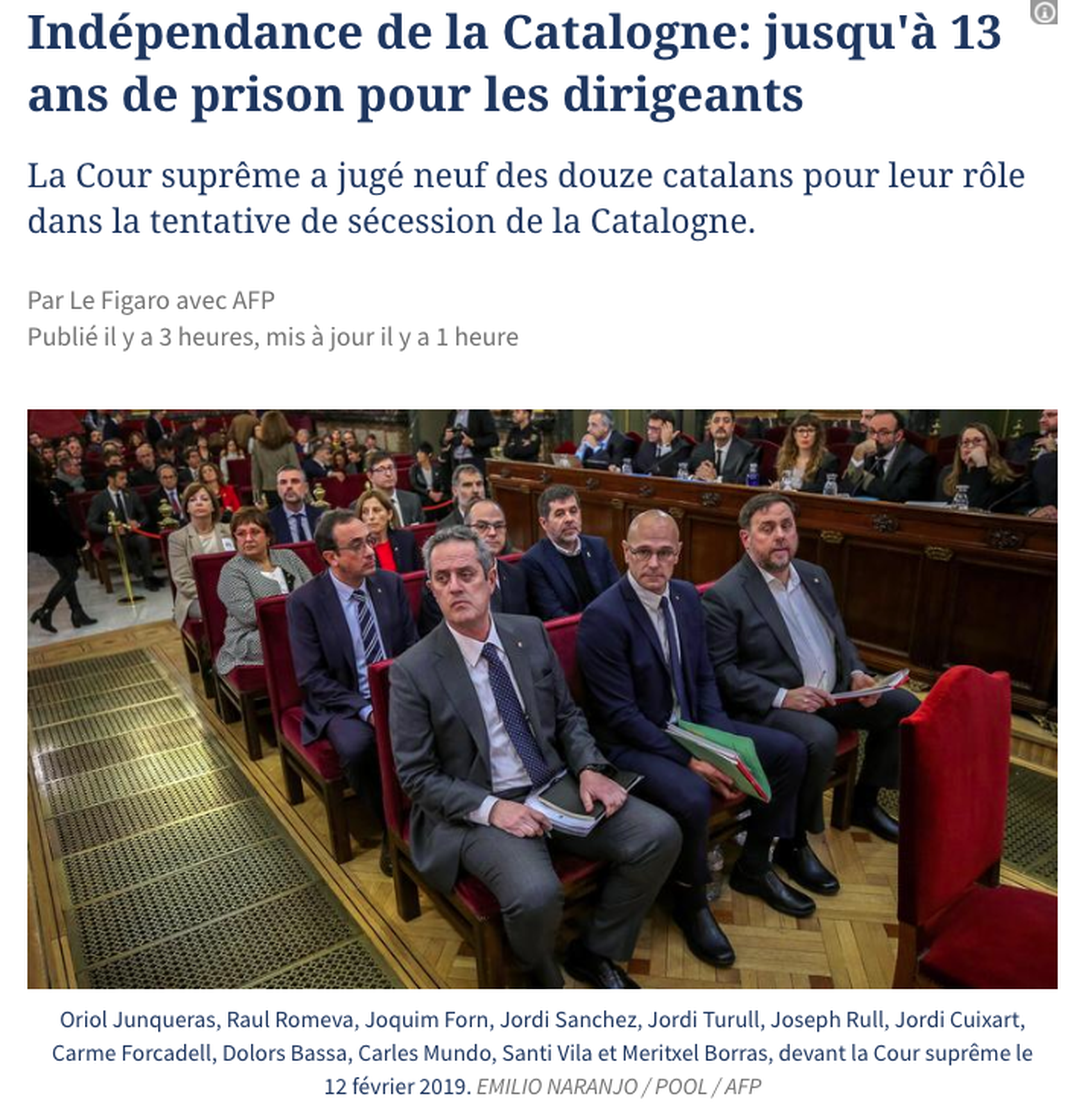 Noticia en Le Figaro sobre la sentencia del procés