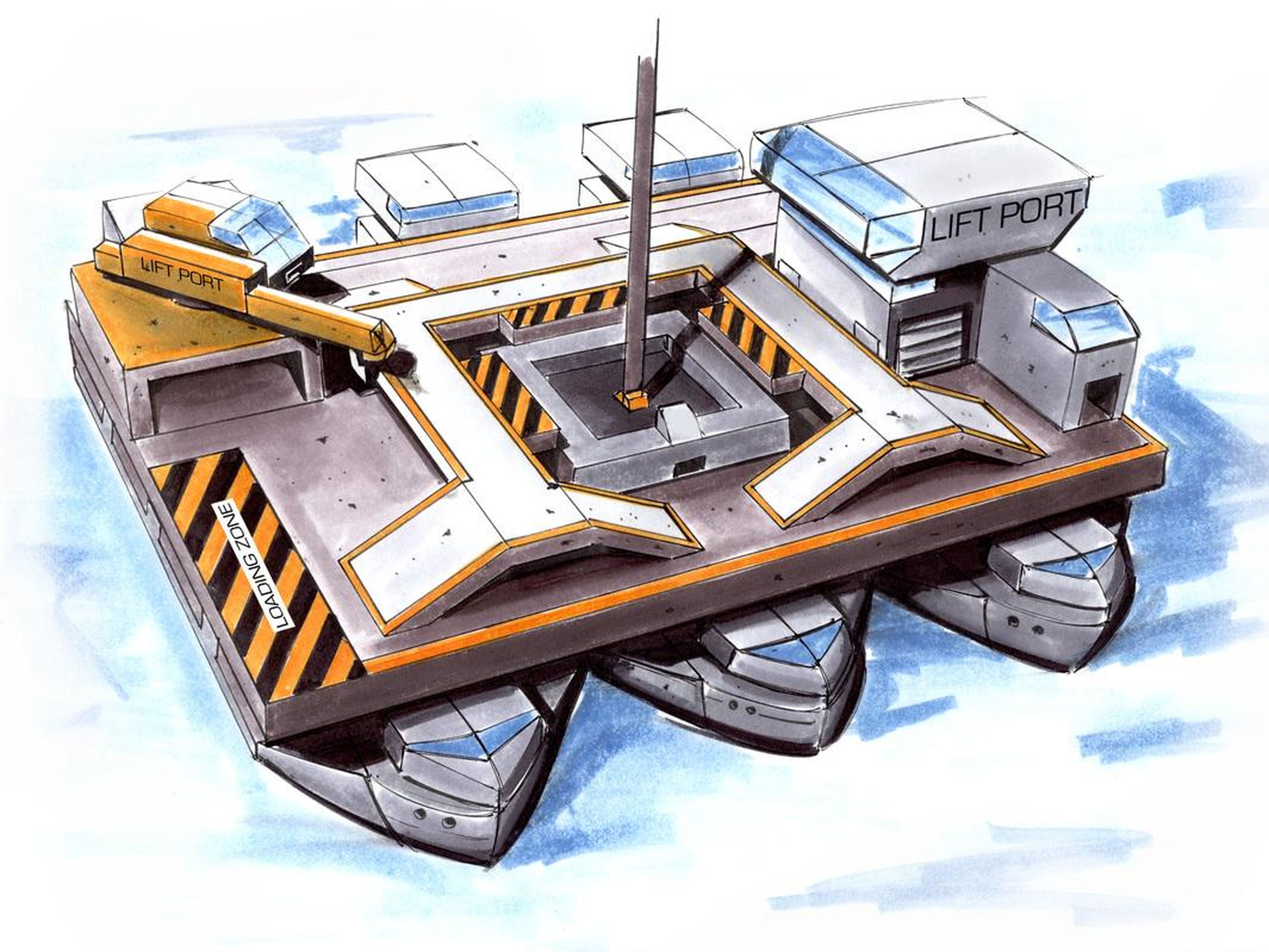 El diseño de Obayashi requiere un barco o algún tipo de plataforma flotante para anclar la correa a la Tierra. Se puede mover gradualmente para controlar la correa y ayudar al transportador a evitar objetos grandes o escombros en el espacio.