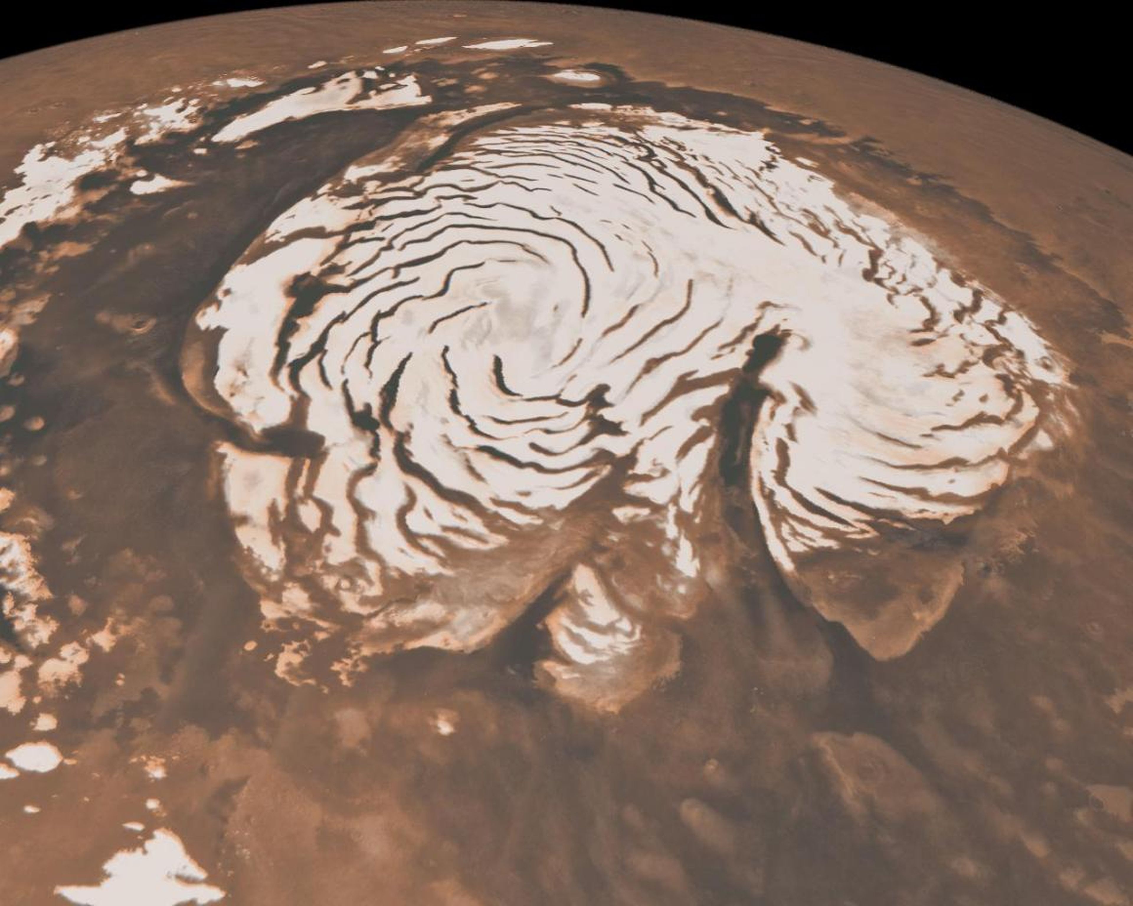 La capa polar norte de hielo de Marte.