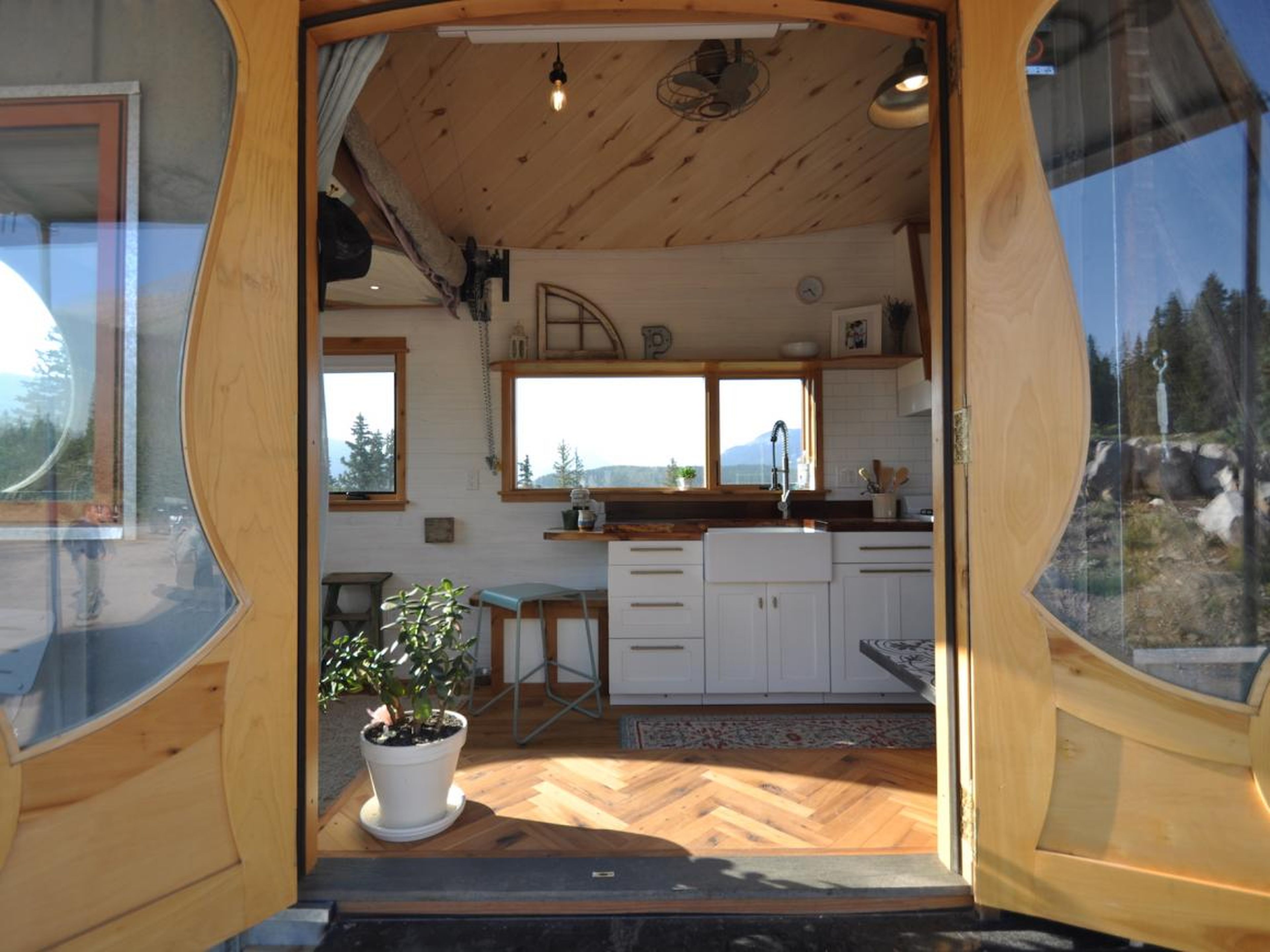 Parham made his own tiny house "extra special" for trade shows. While he has a knack for macro-decisions, like roof shape and overall floor plan, his wife, Stephanie, has an eye for micro-details.