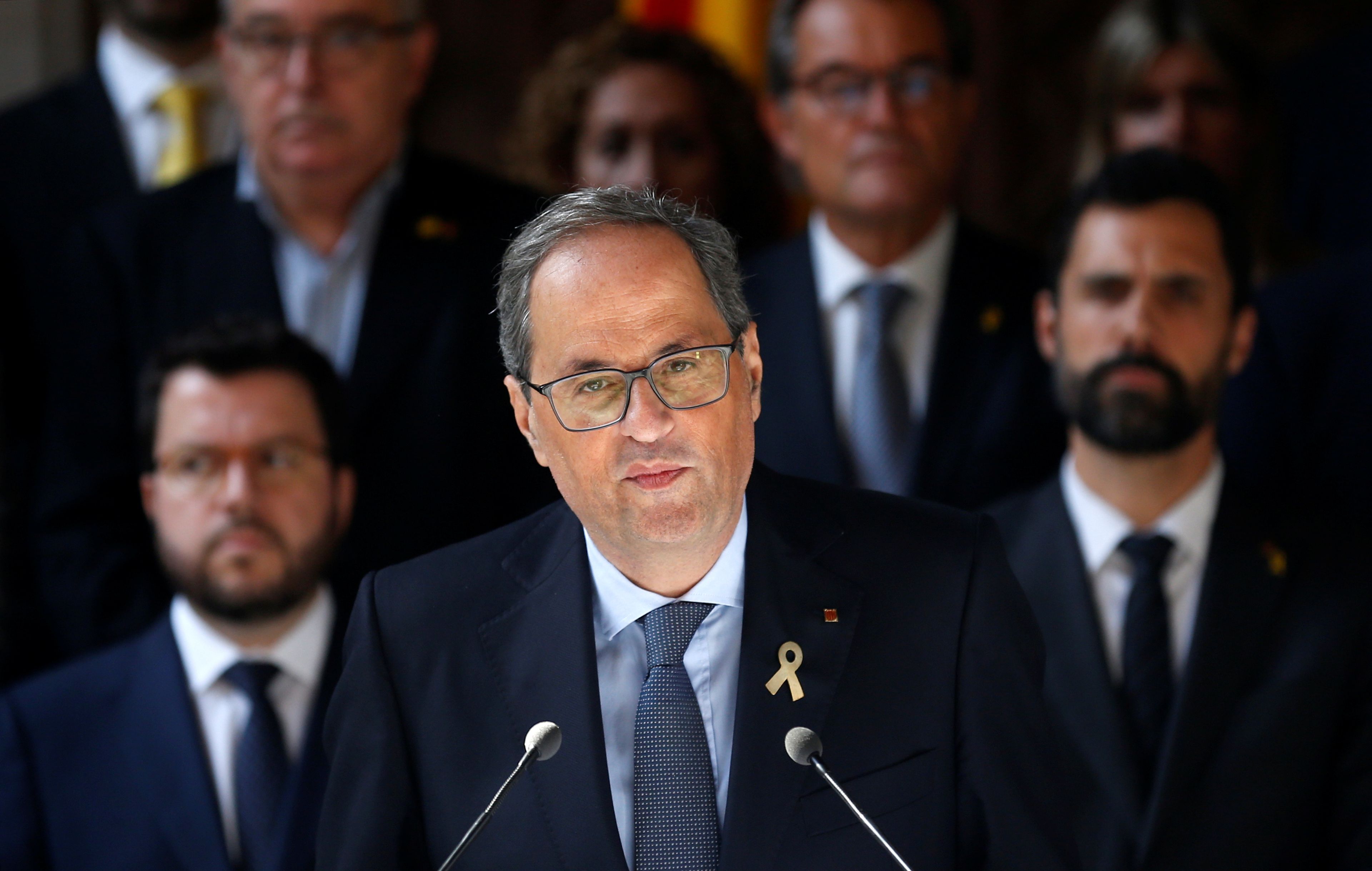 Quim Torra, president de la Generalitat, durante su comparecencia tras conocerse la sentencia del procés.