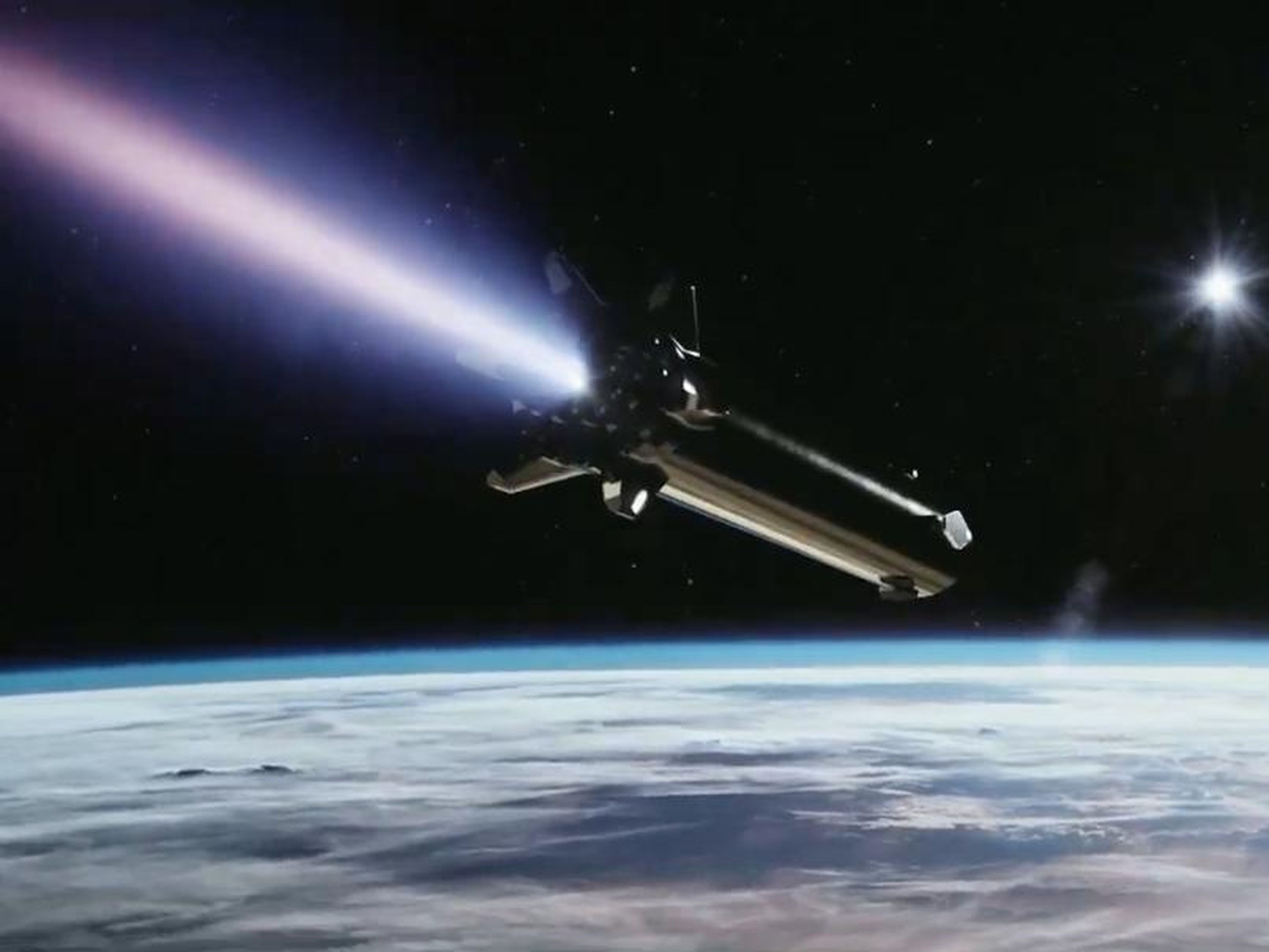 Una ilustración del sistema de cohetes de la nave espacial SpaceX que orbita la Tierra.