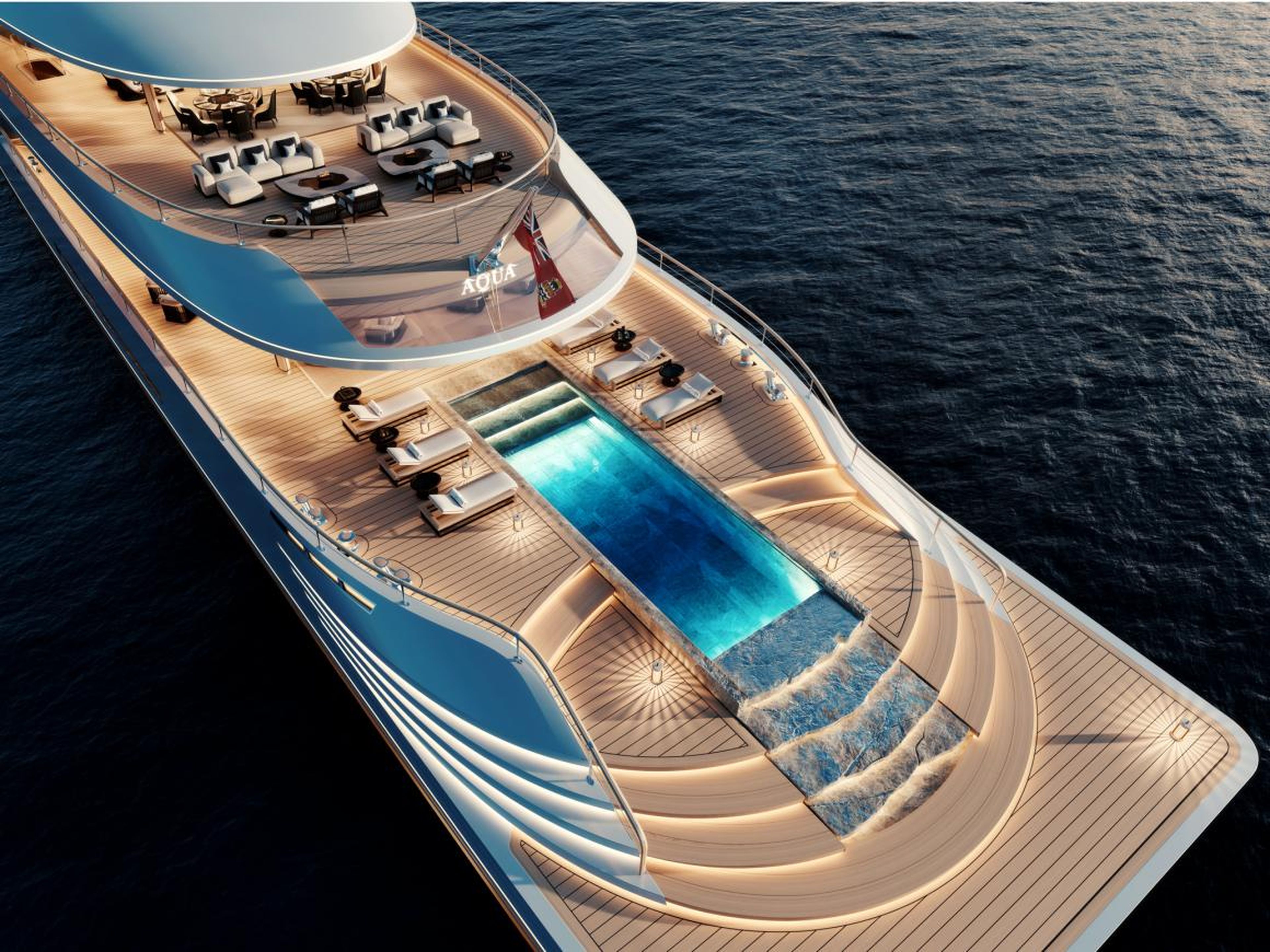 The superyacht's futuristic looks aim to complement its eco-conscious, cutting-edge technology with the luxurious air of a typical superyacht, according to the designer.