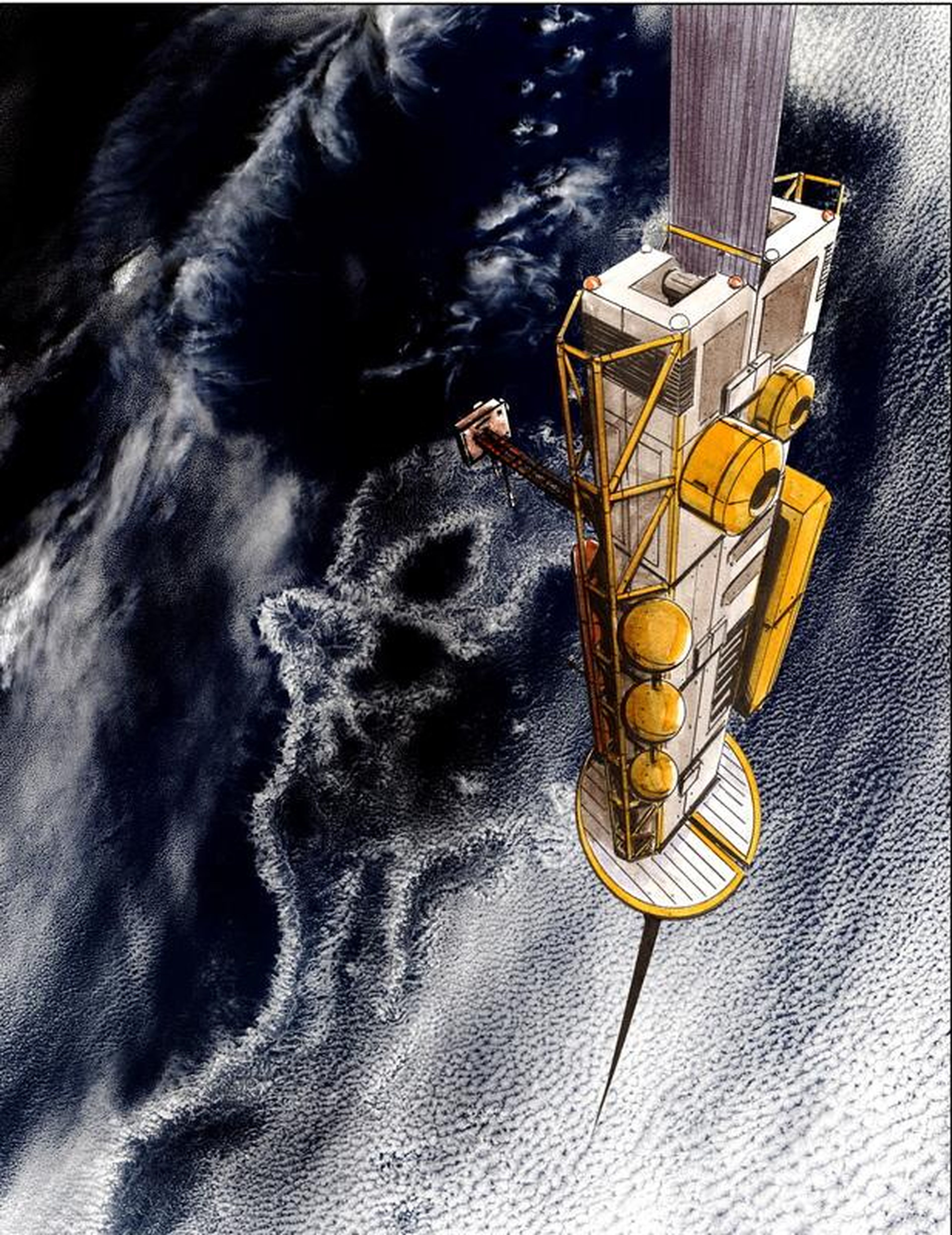 En la visión de LiftPort, el escalador probablemente viajaría arriba y abajo de la correa usando electricidad. Esta representación artística muestra cómo podría ser.
