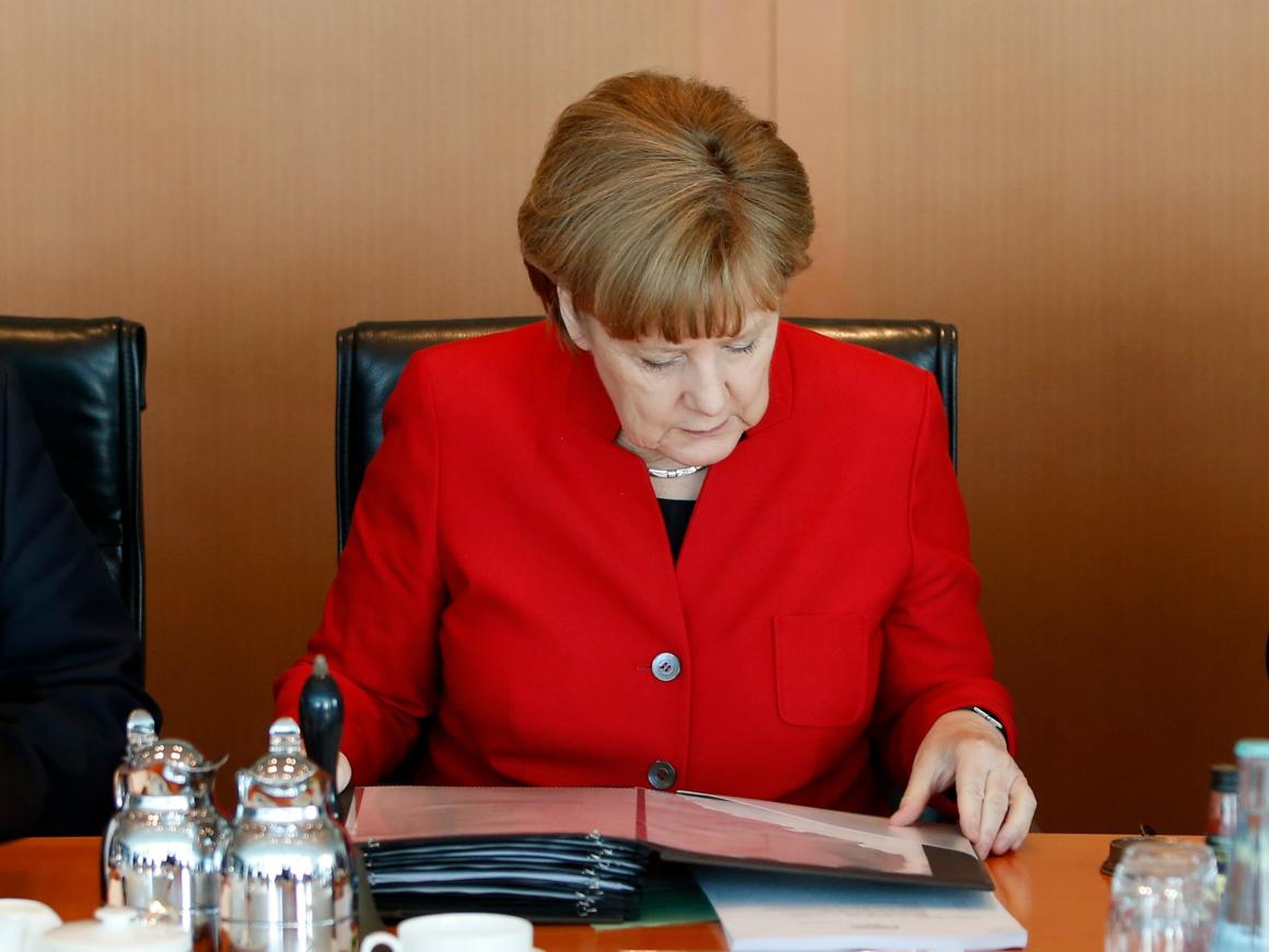 German Chancellor Angela Merkel read during a cabinet meeting in Berlin in May 2016.