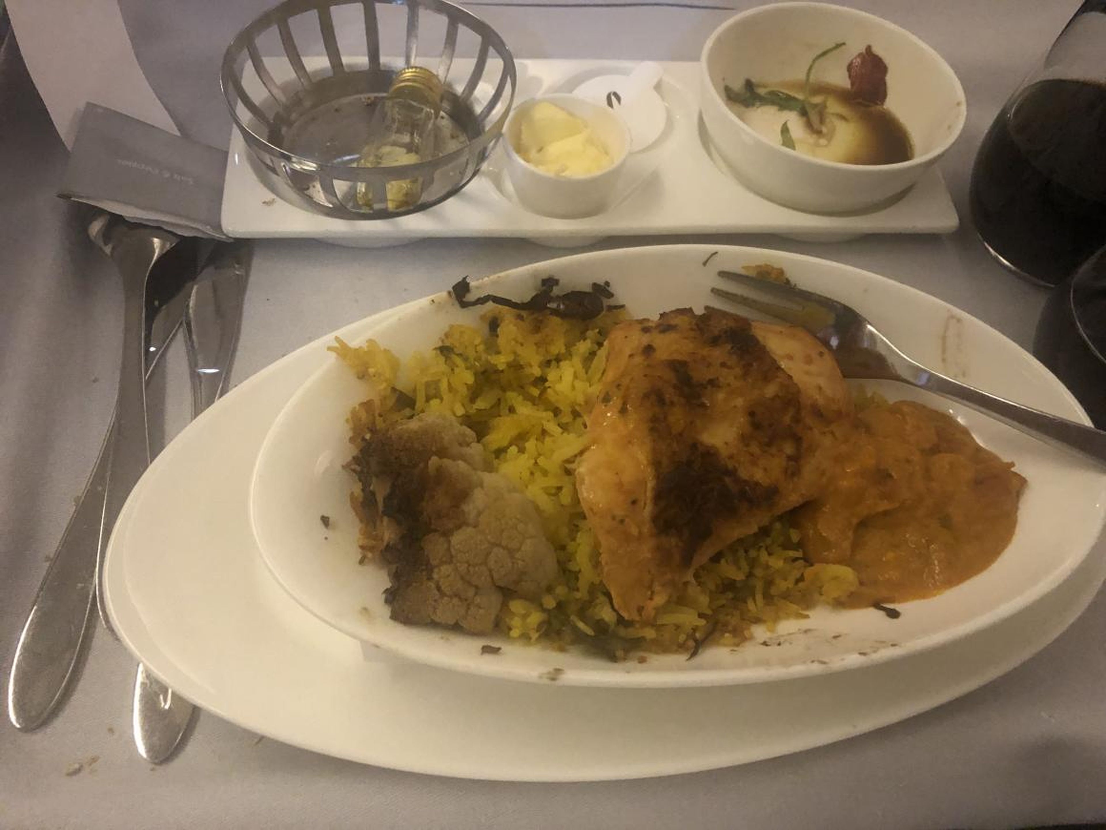 British Airways business class: pollo biryani