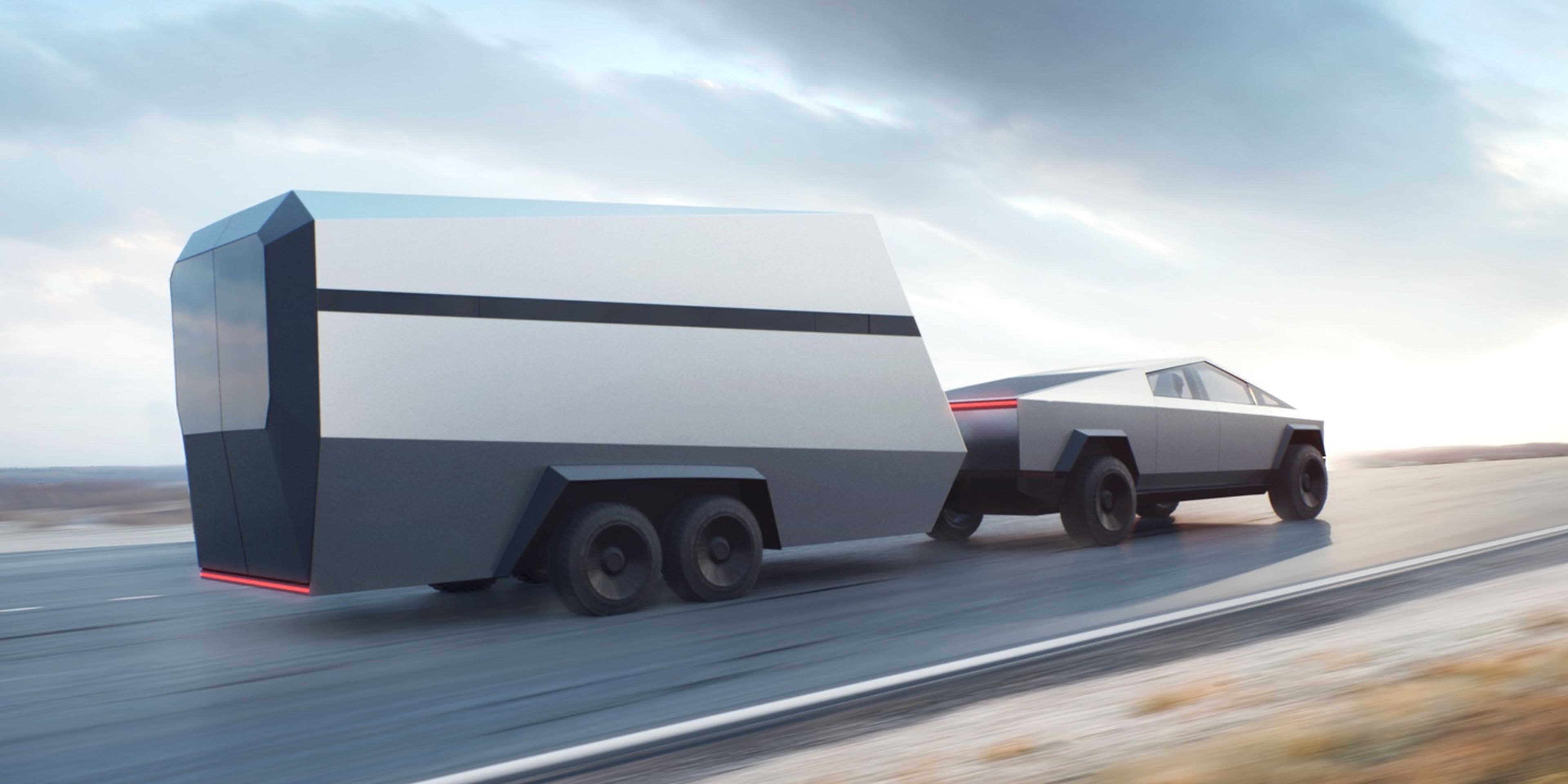 Cybertruck de Tesla con una caravana.