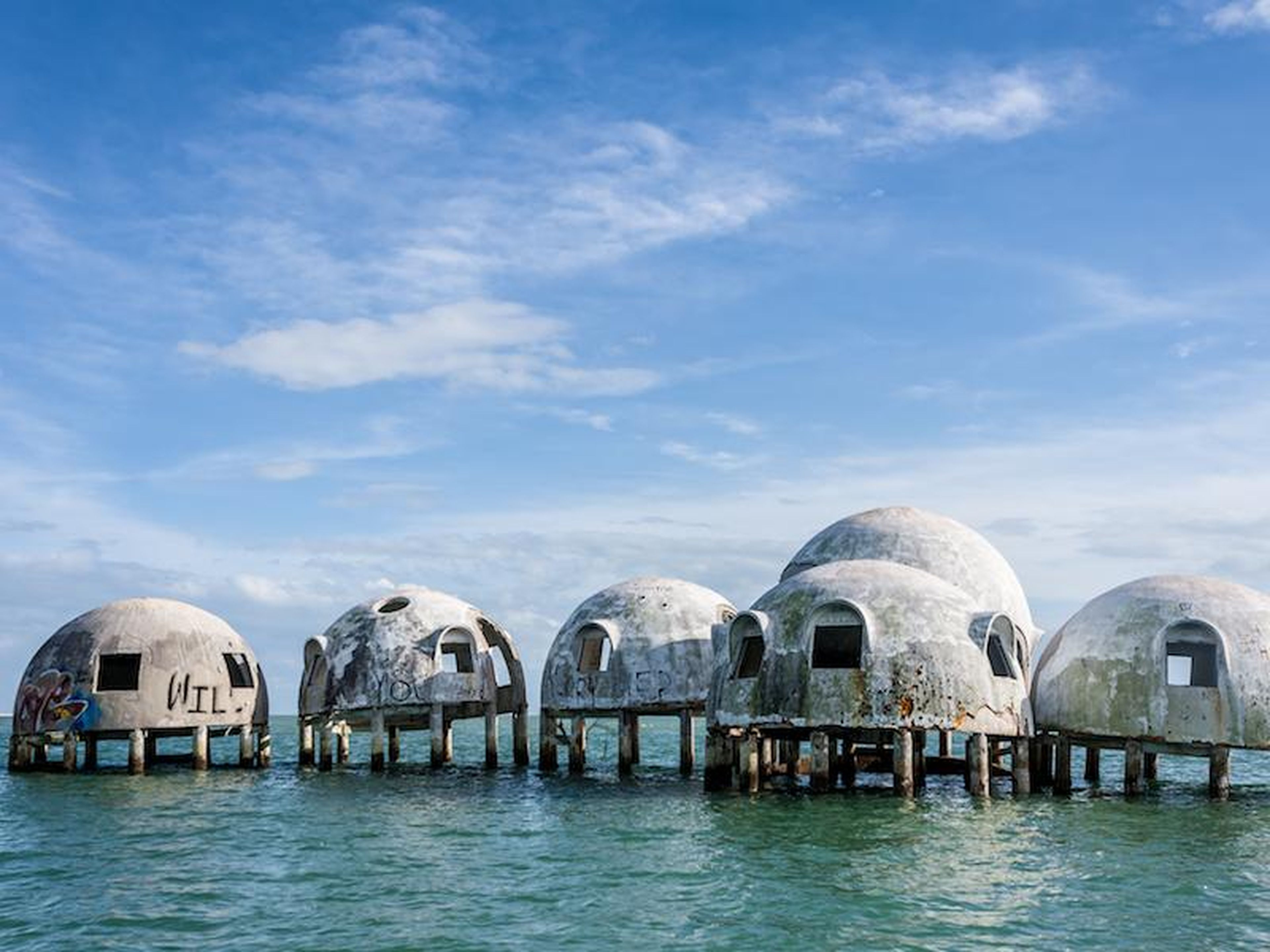 This collection of dome-shaped homes now sits offshore.