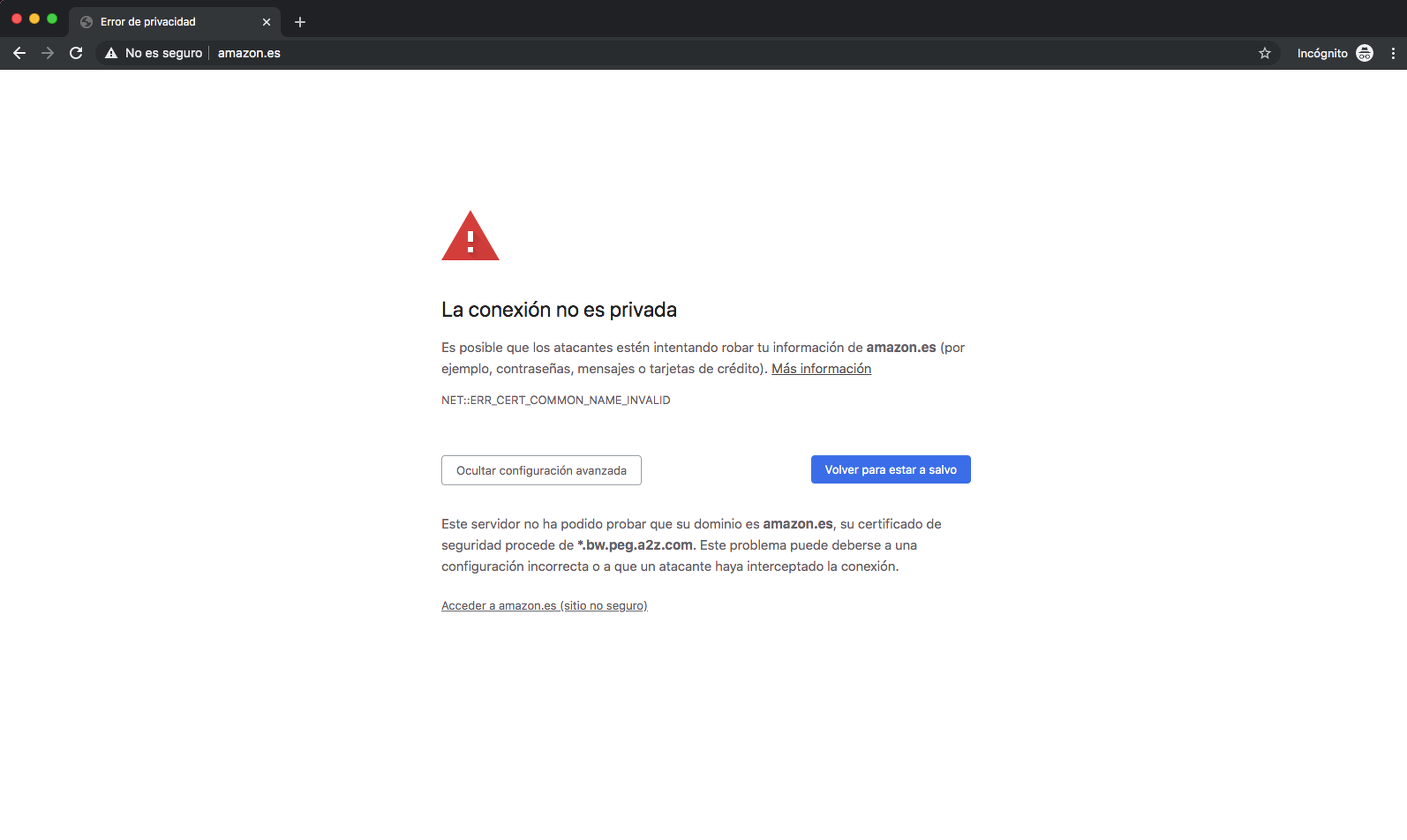 Error en el certificado SSL de la web de Amazon