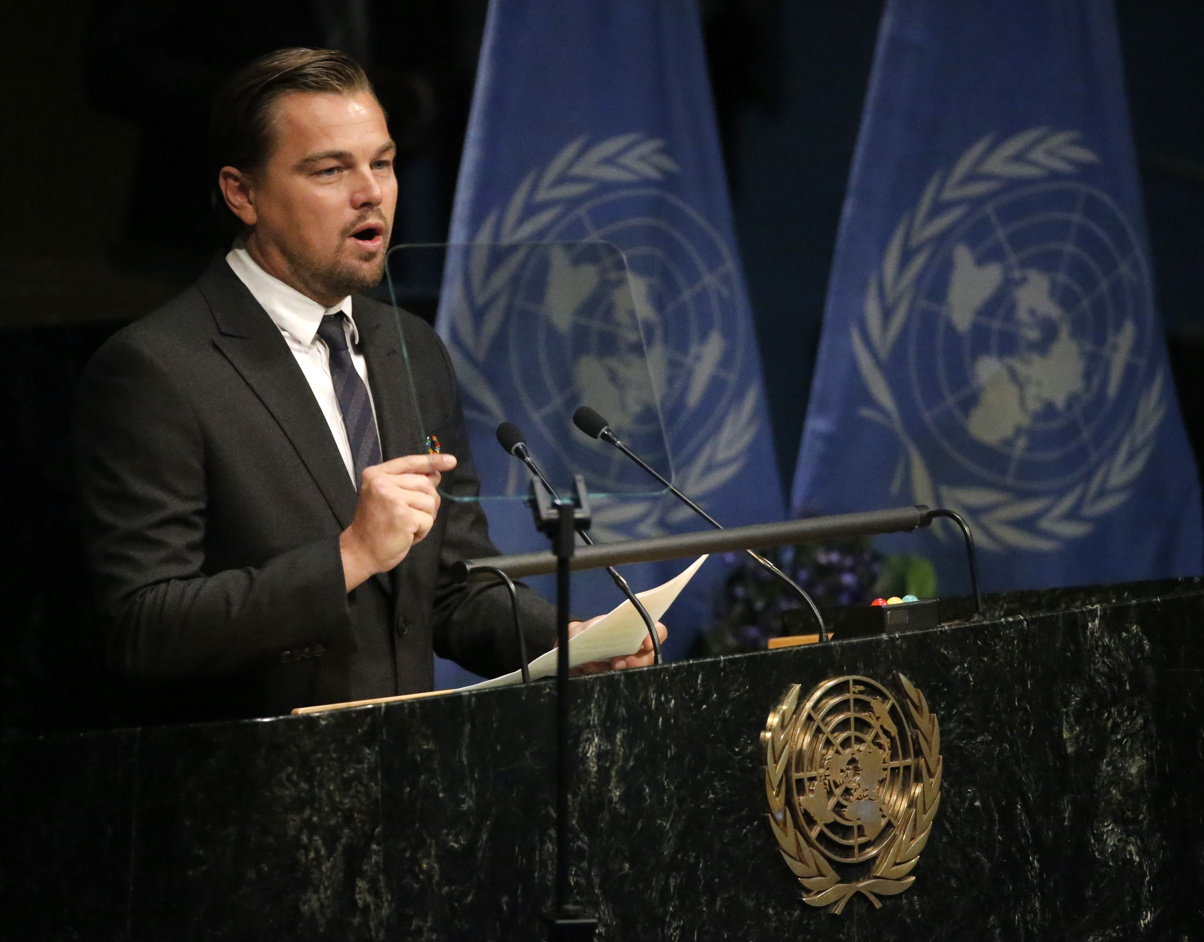 Leonardo DiCaprio en la sede de Naciones Unidas en Nueva York.