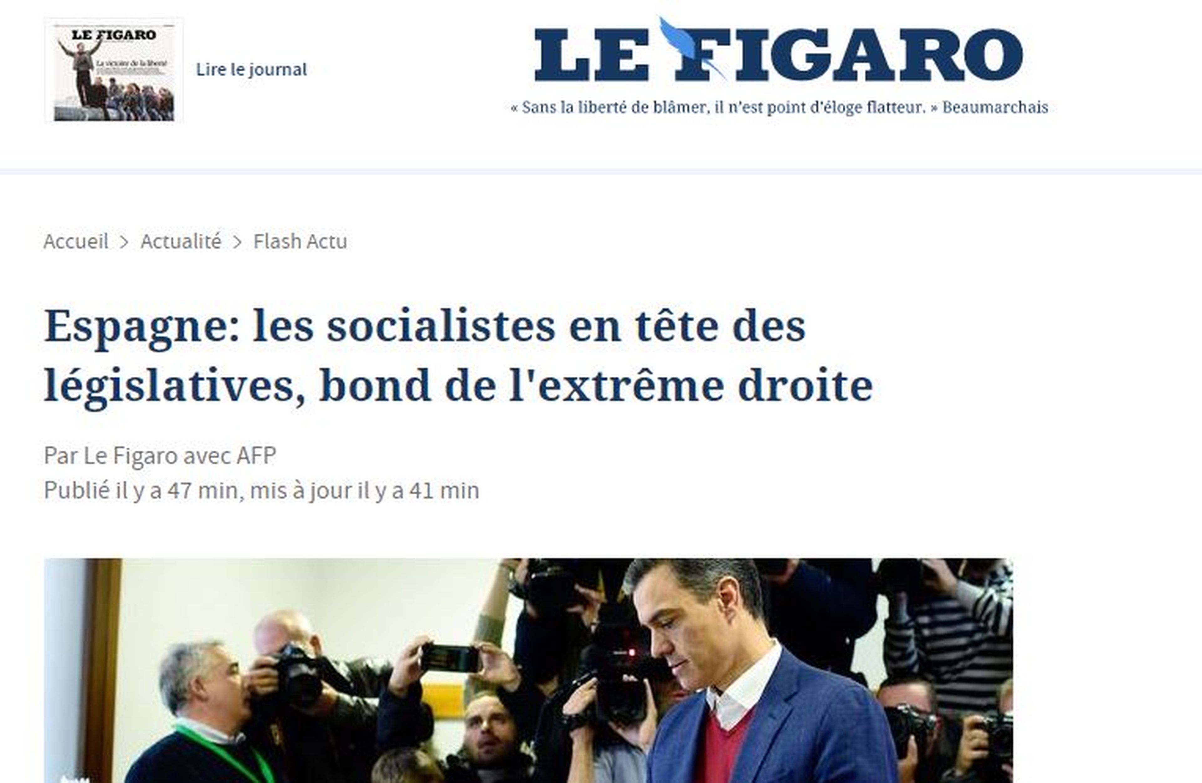 Portada de Le Figaro sobre las elecciones generales en España.