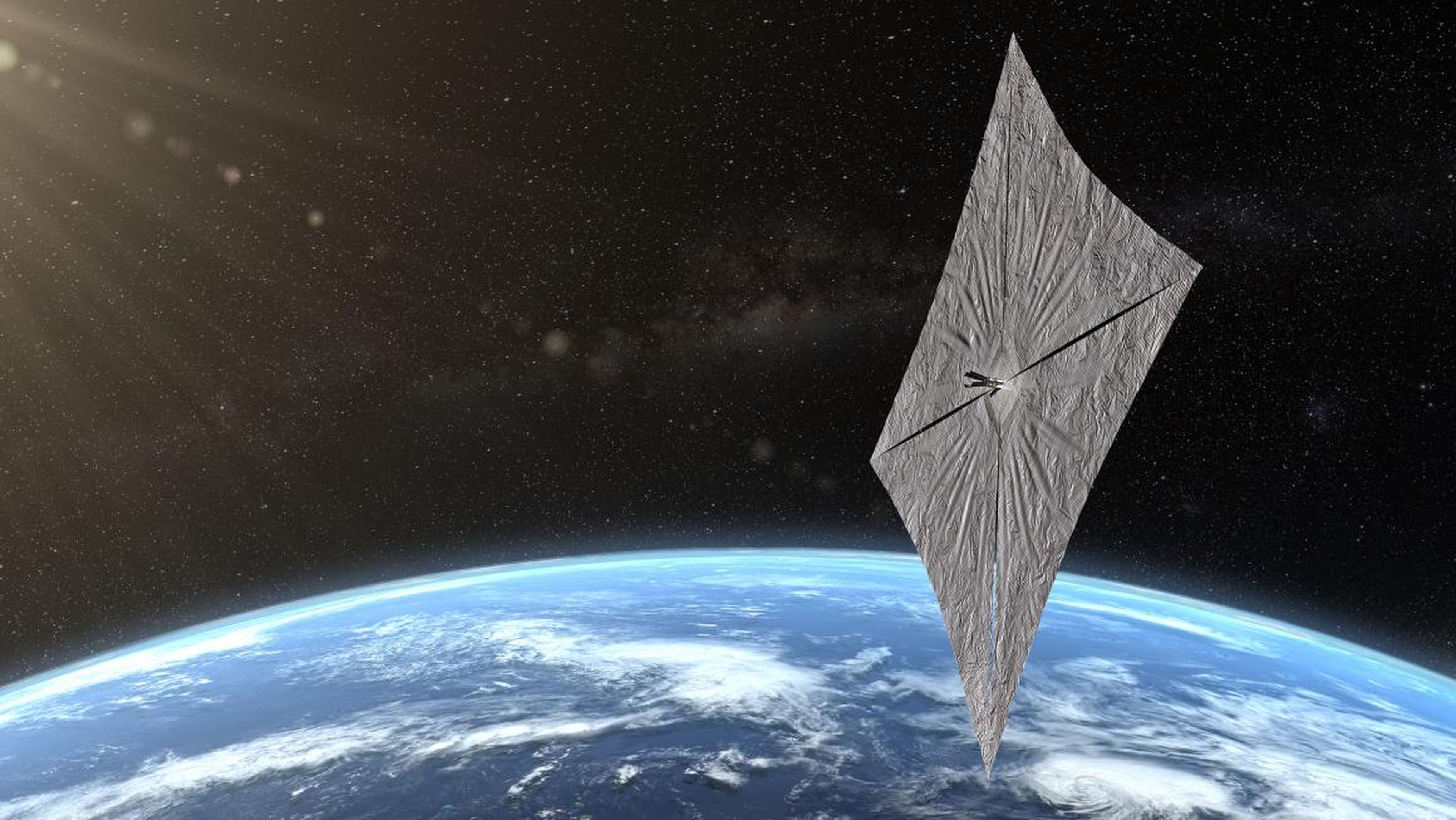 An artist's concept of LightSail 2 above Earth.