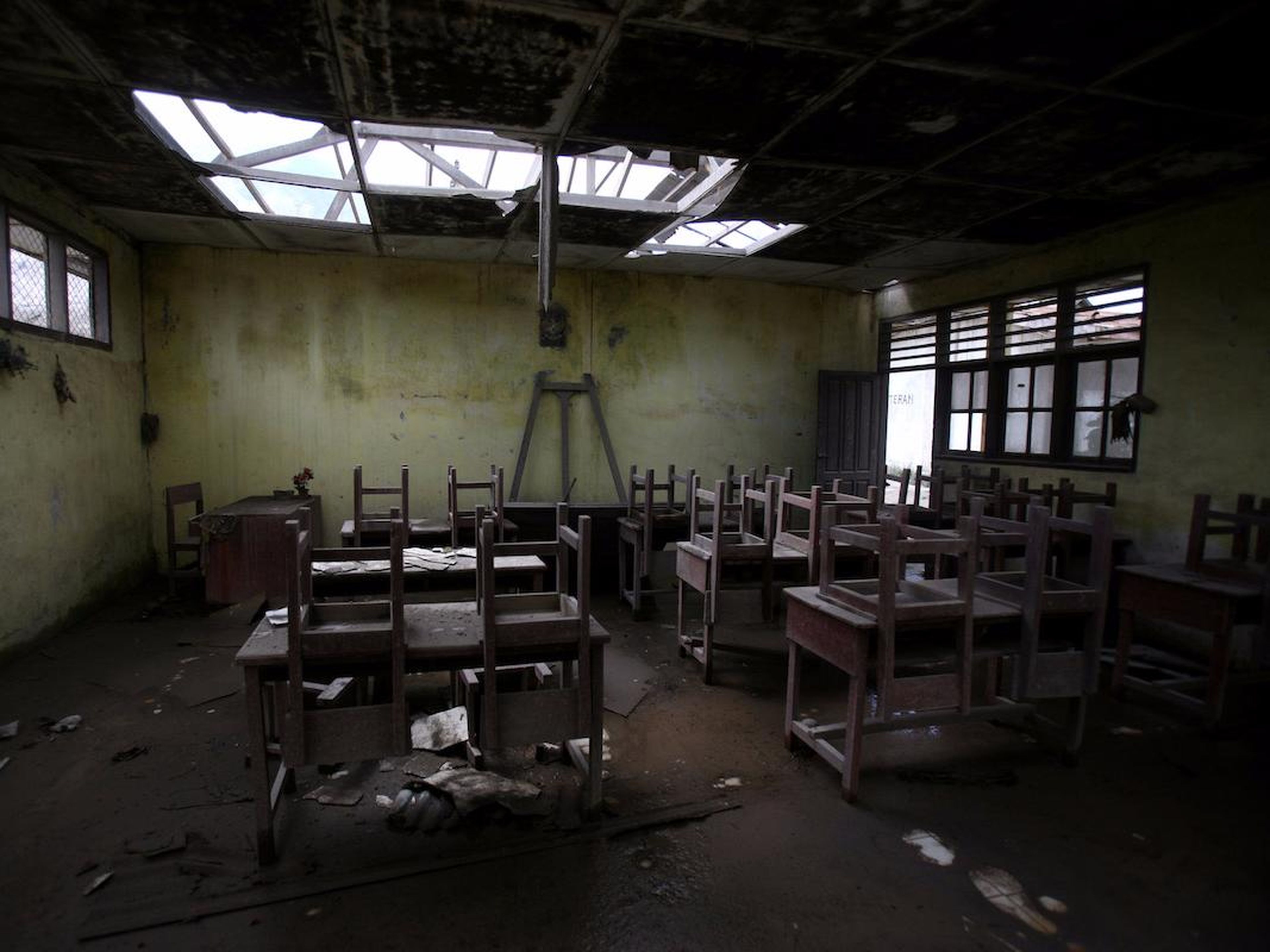 An abandoned classroom in Simacem, Indonesia.