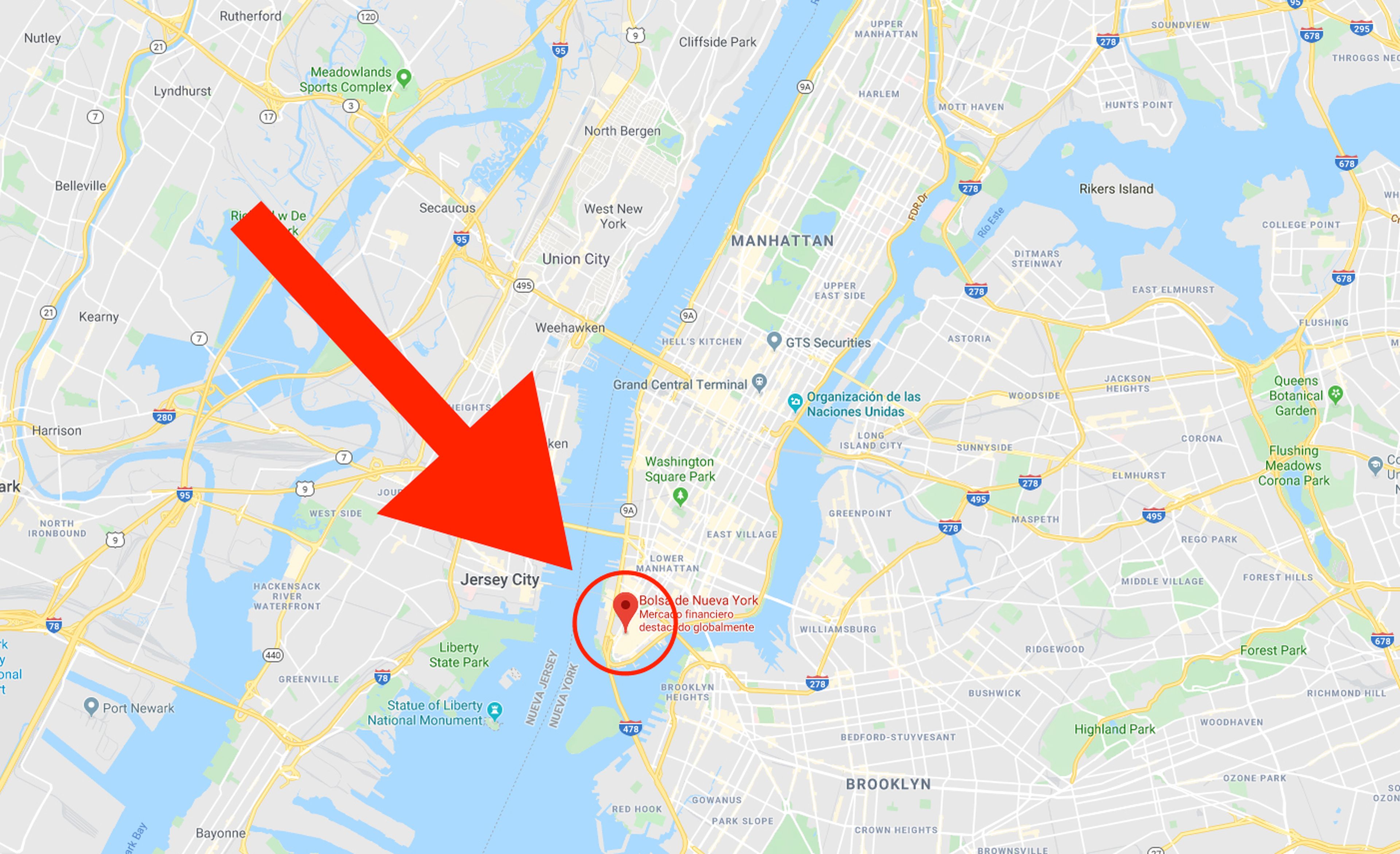 Wall Street NYSE en Google Maps