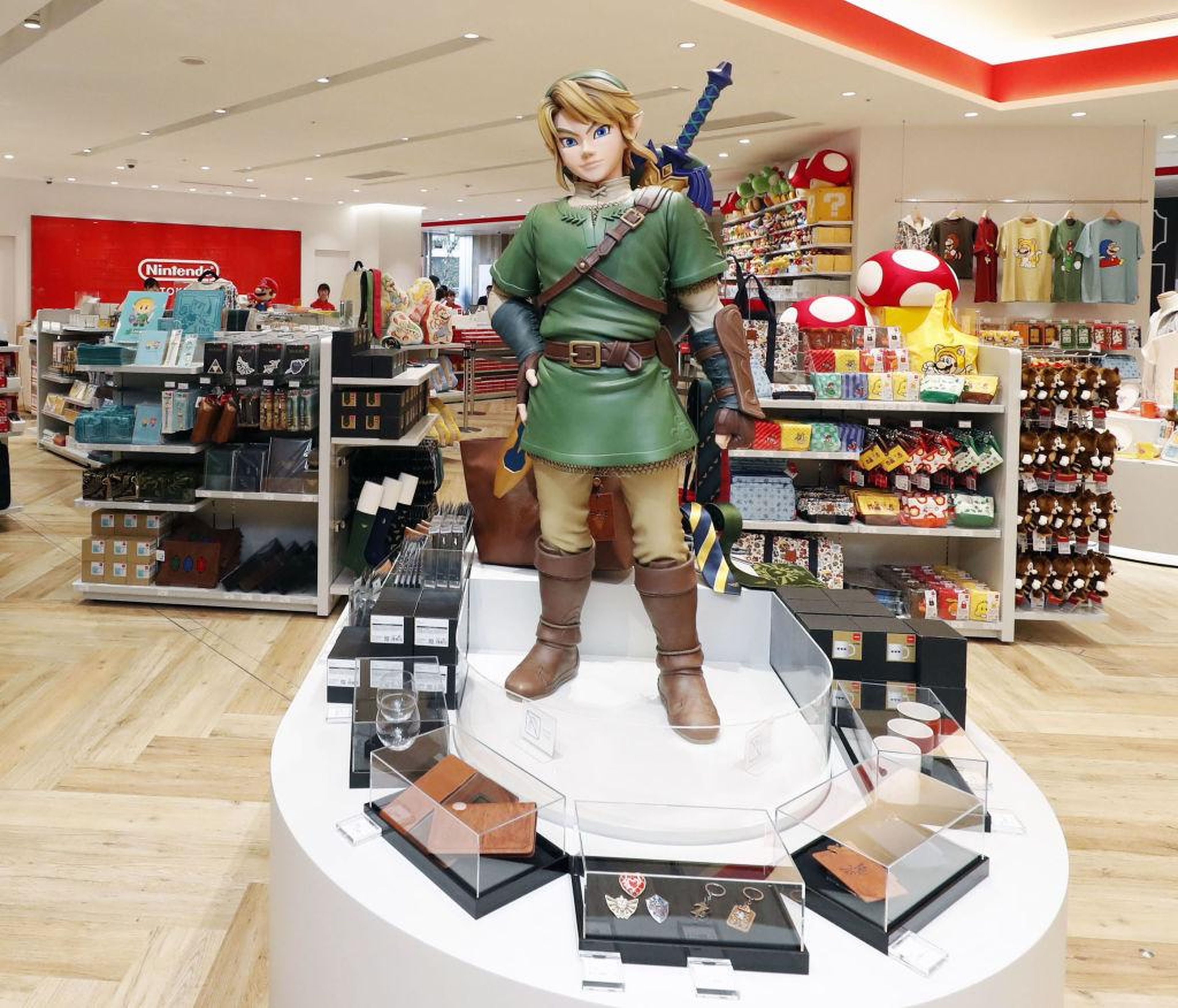 ... while Nintendo's biggest franchises have dedicated displays, like this "Legend of Zelda" stand with a statue of Link, the series' protagonist.