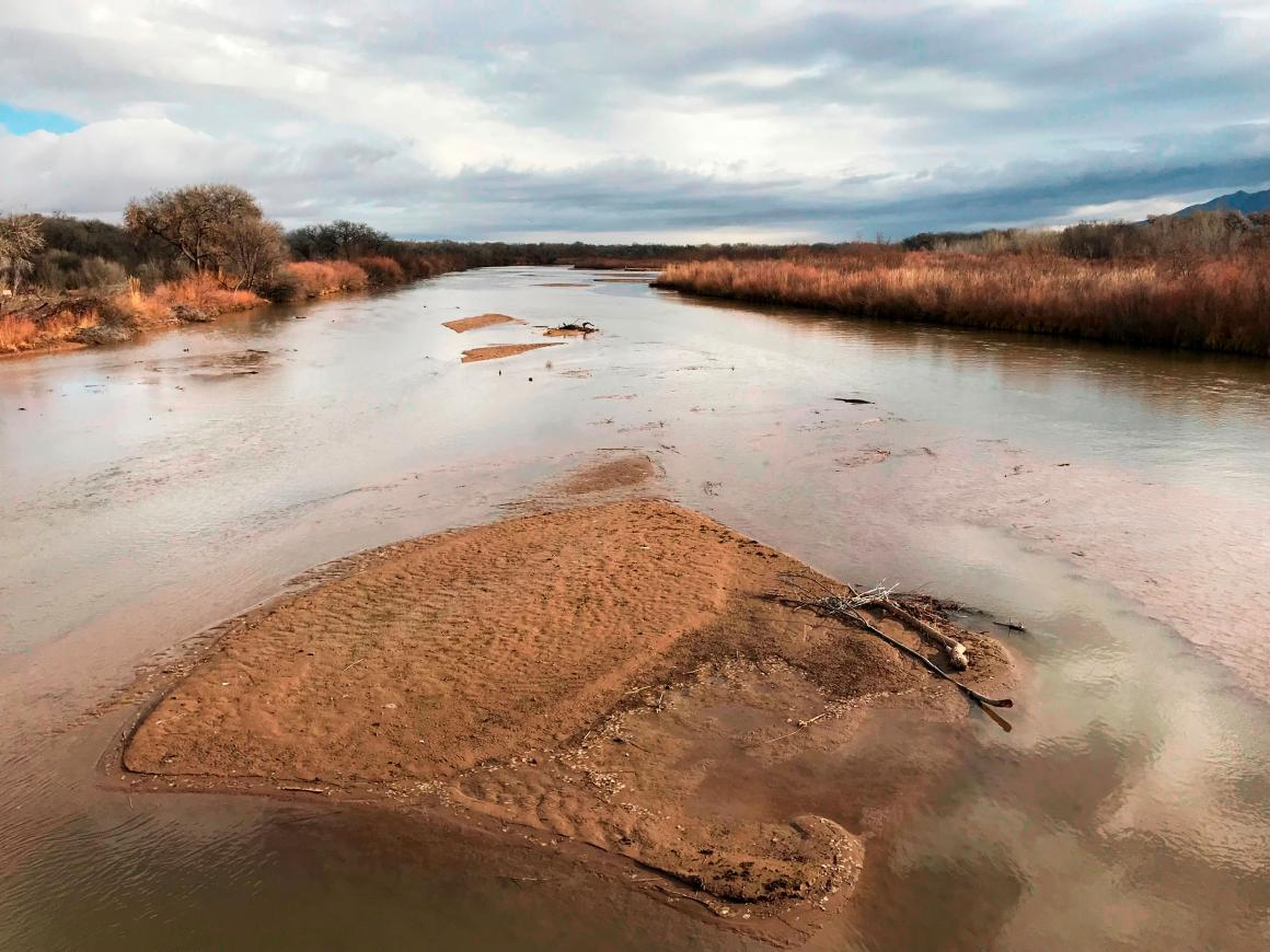 Sandbars fill the Rio Grande north of Albuquerque, New Mexico, after sparse rainfall in the US Southern Plains caused drought conditions to worsen, February 18, 2018.