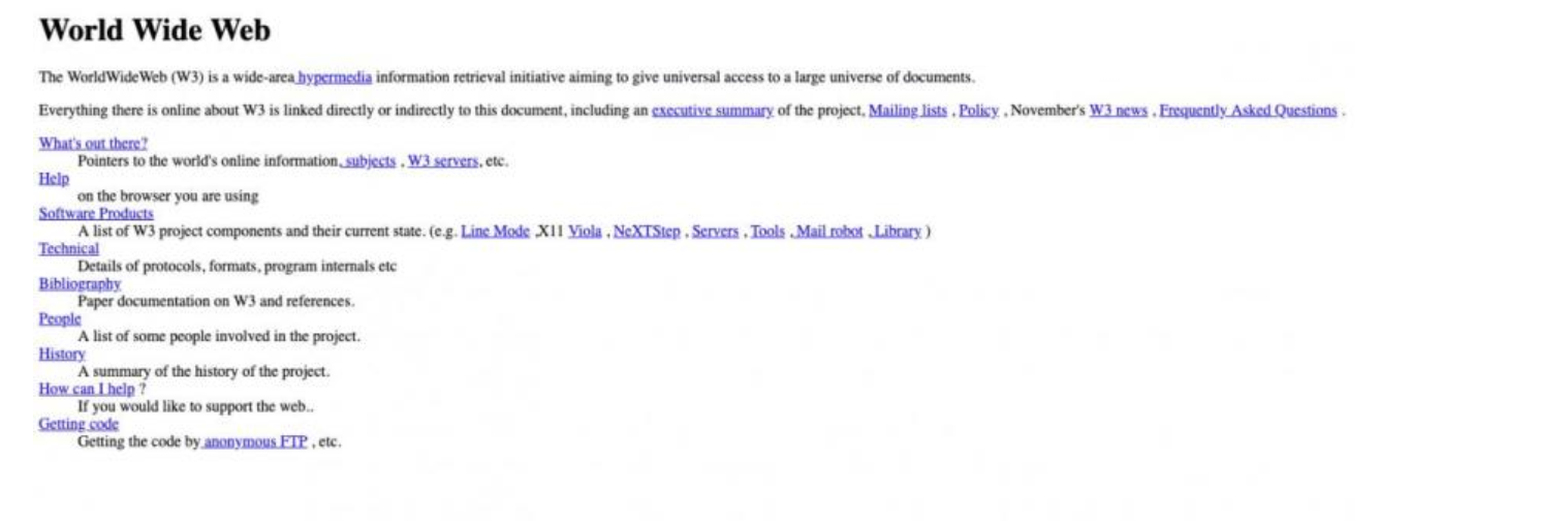 Una captura de pantalla del primer sitio web de 1991.