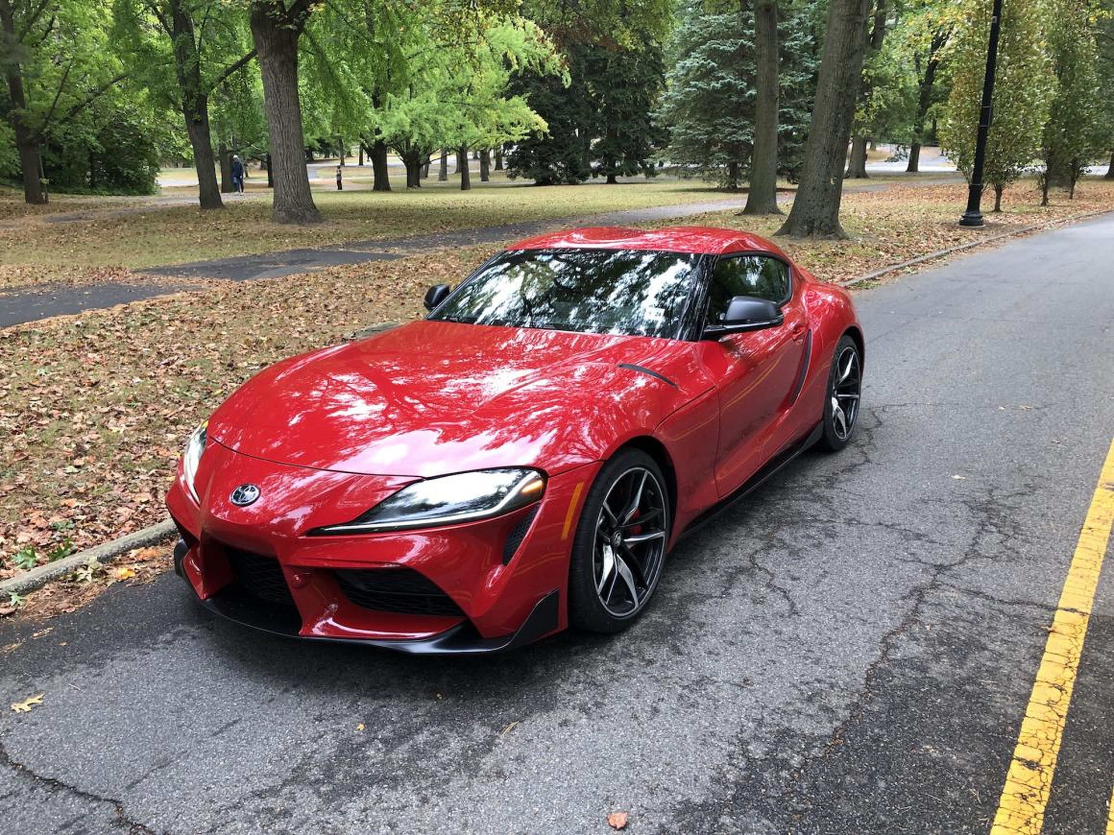 The 2020 GR Toyota Supra arrived in a "Renaissance Red" paint job and with an as-tested price of $56,220, a bit of a premium over the $49,990 base model.