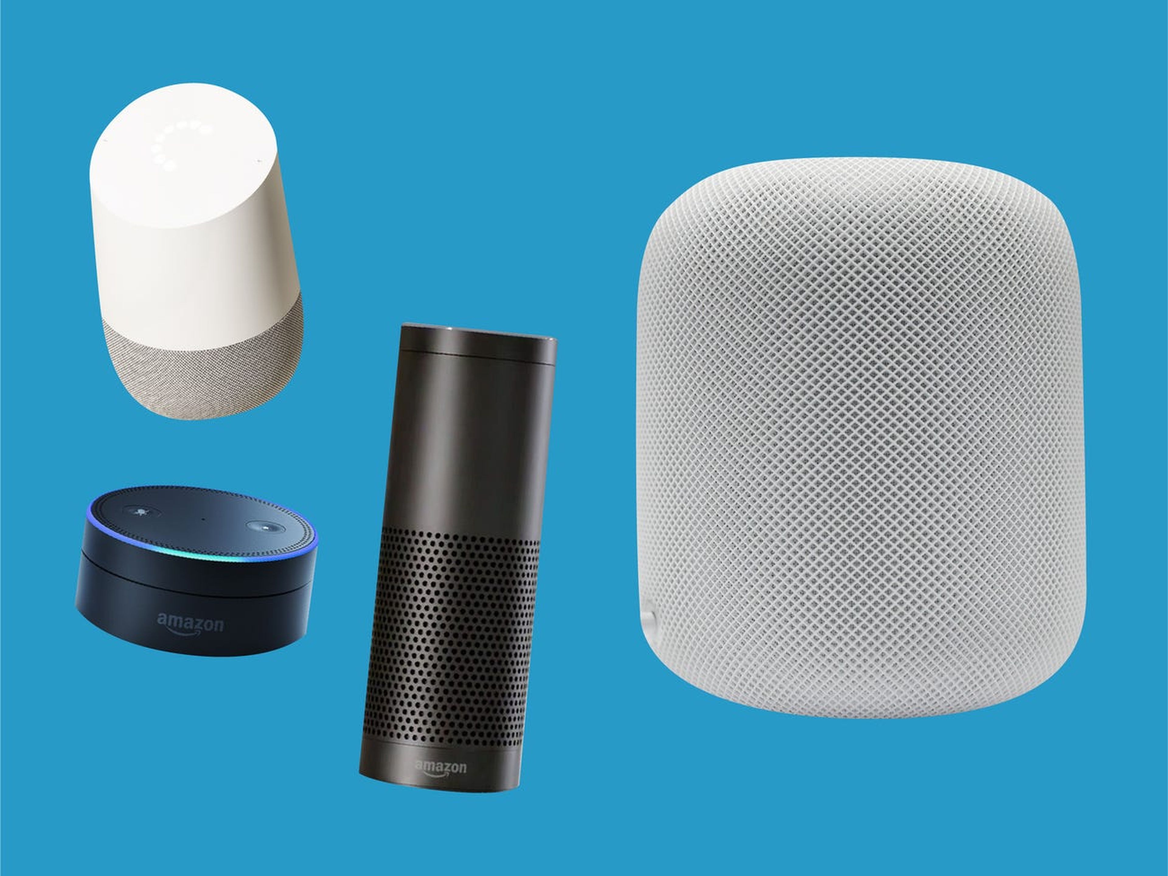 Algunos de los altavoces inteligentes en el mercado de Google, Amazon y Apple.
