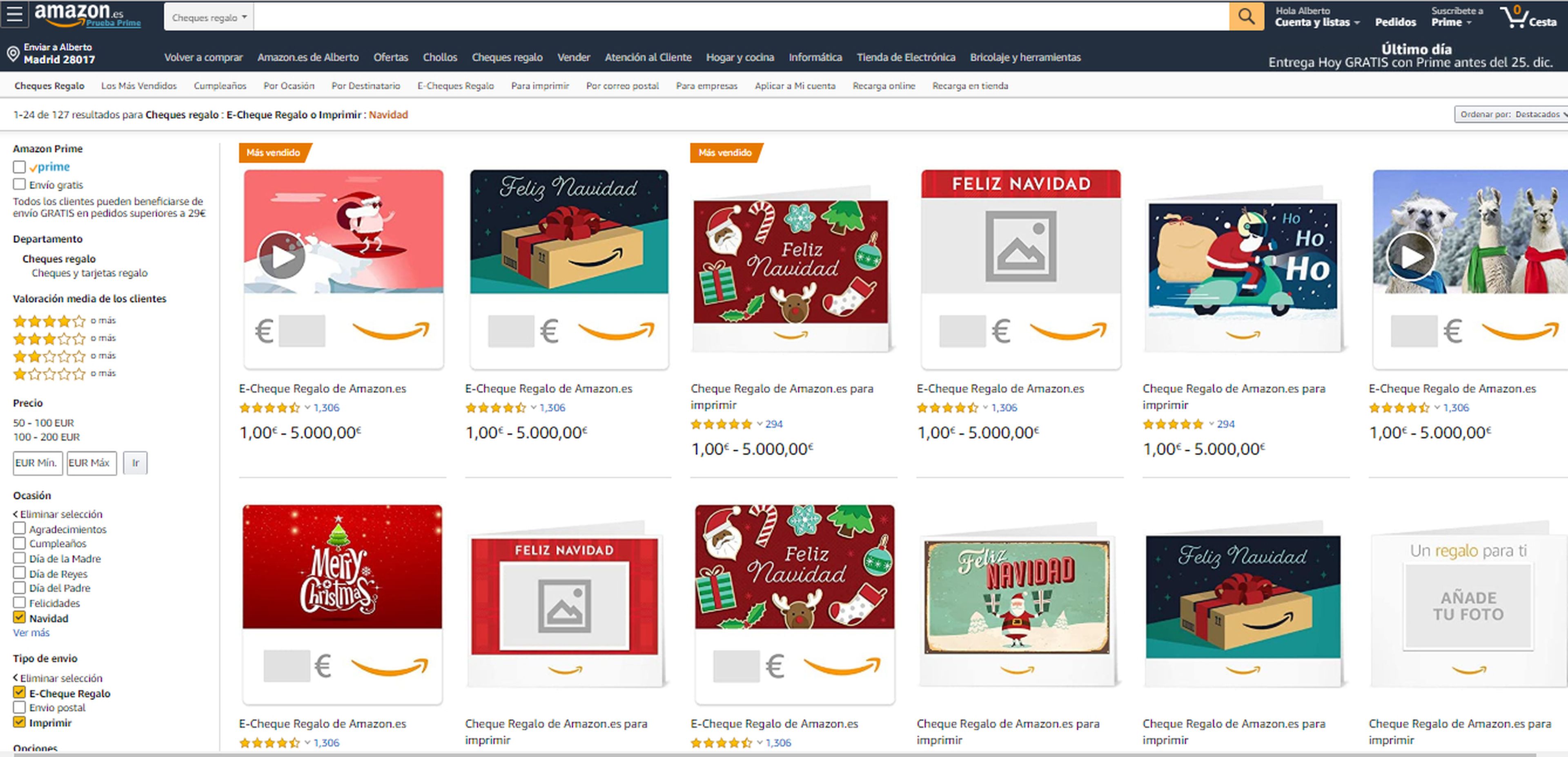 Amazon Cheques regalo Navidad