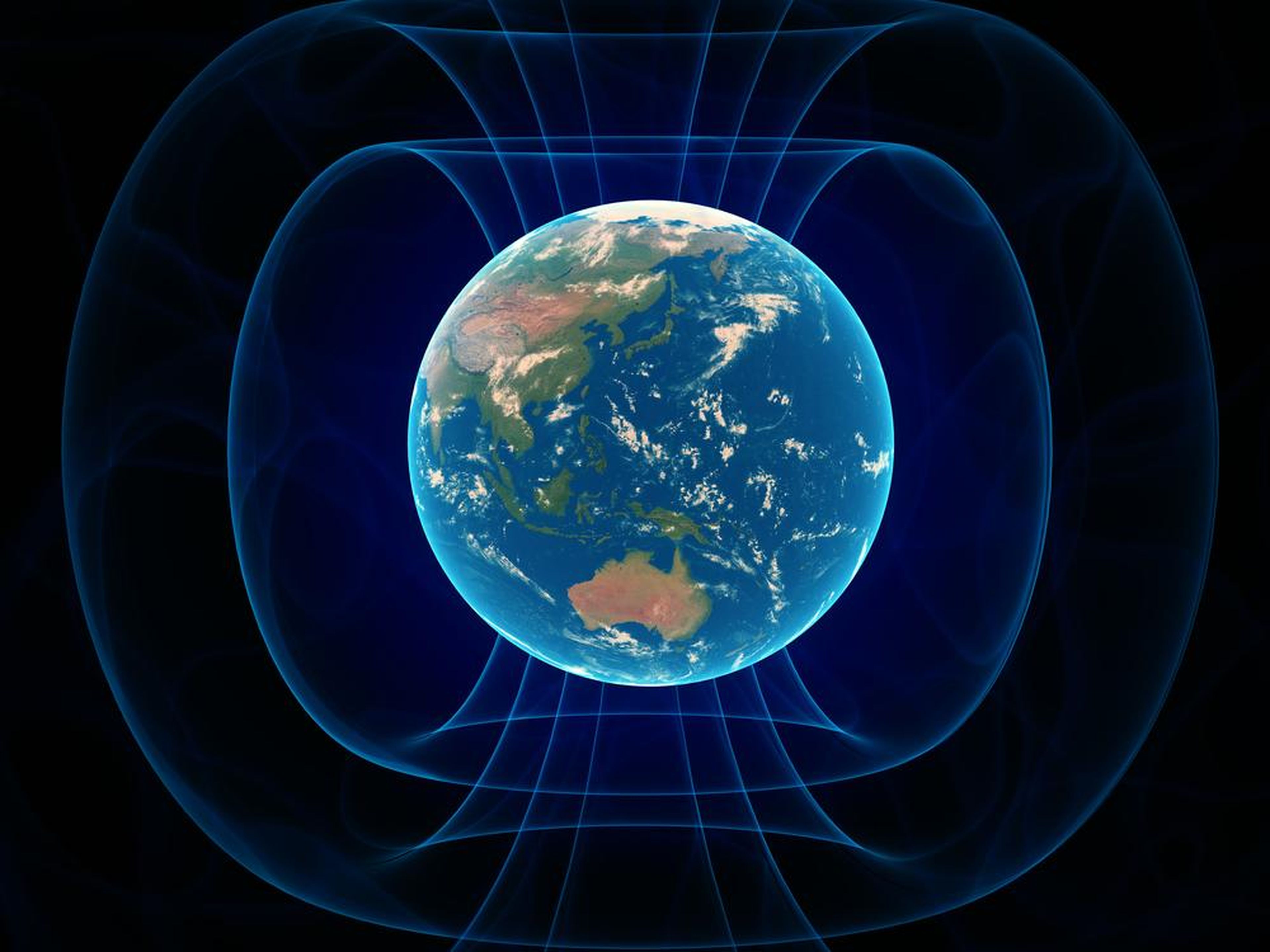 Un concepto artístico del campo magnético de la Tierra.