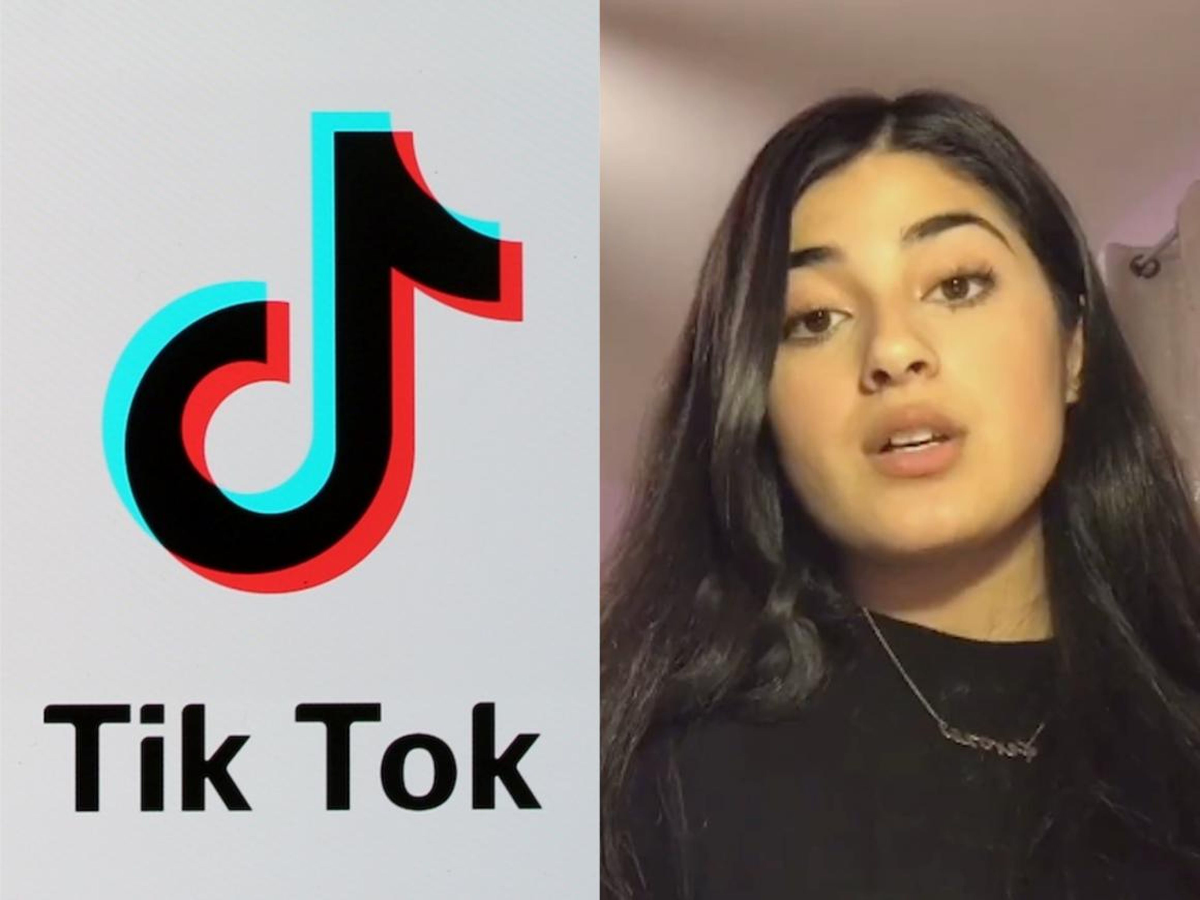 Un montaje del logo de TikTok y de Feroza Aziz, la joven de 17 años que fue expulsada de la plataforma poco después de publicar vídeos condenando a China.