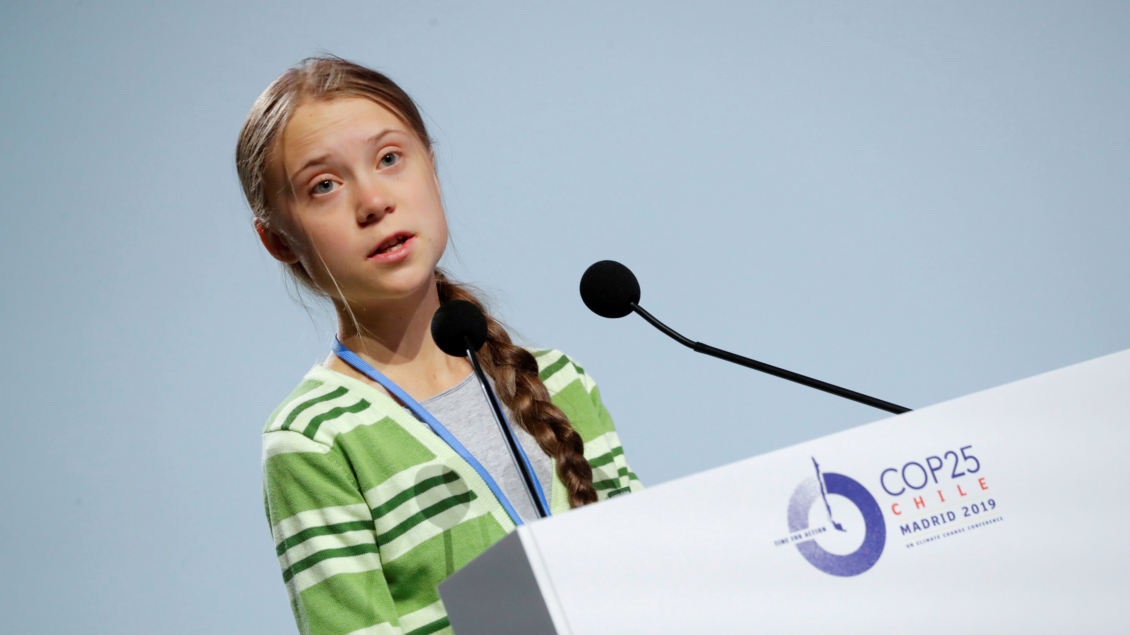 La activista sueca Greta Thunberg, durante su intervención en la Cumbre del Clima de Madrid.