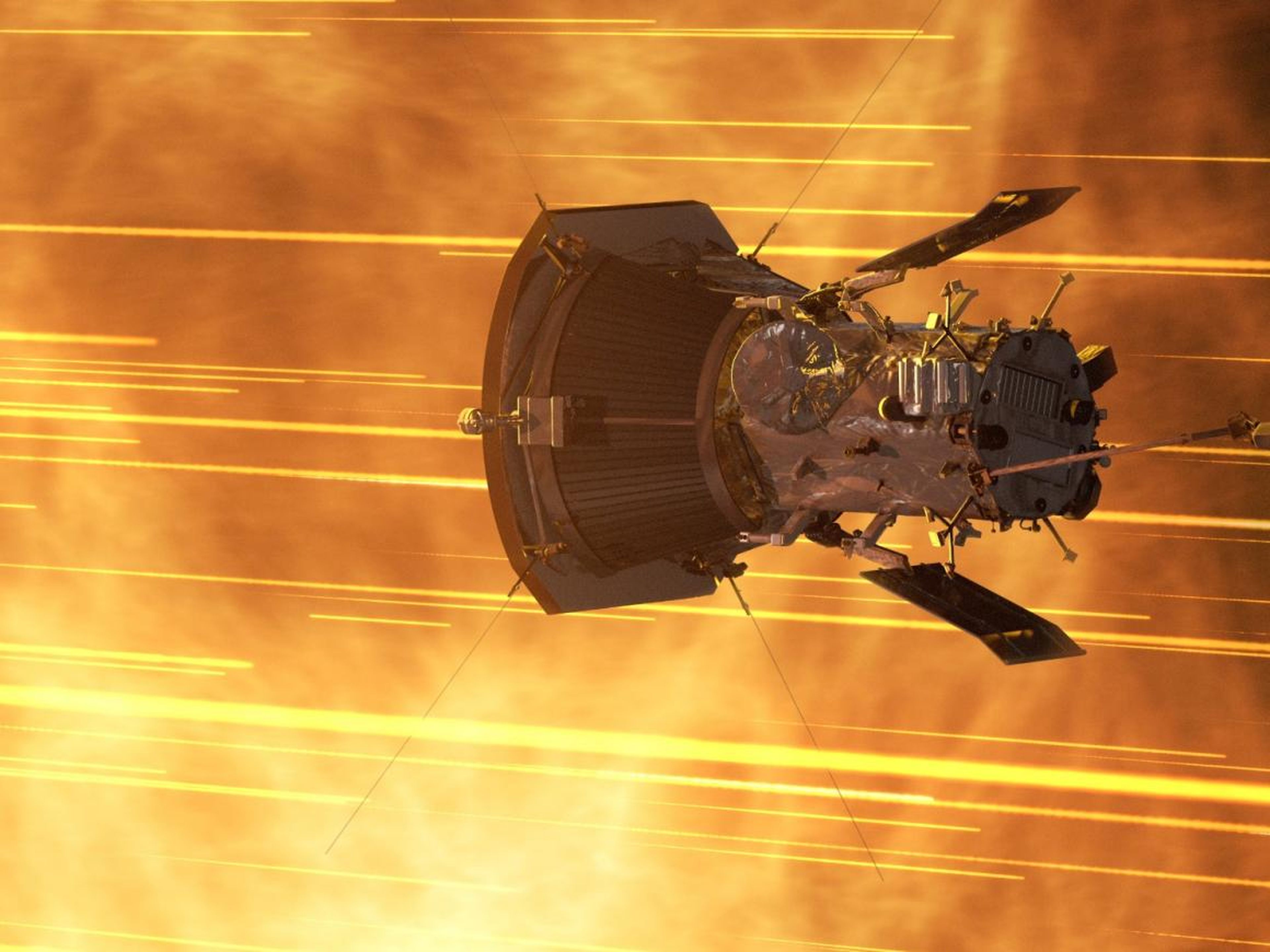 Una ilustración de la sonda Parker acercándose al Sol.