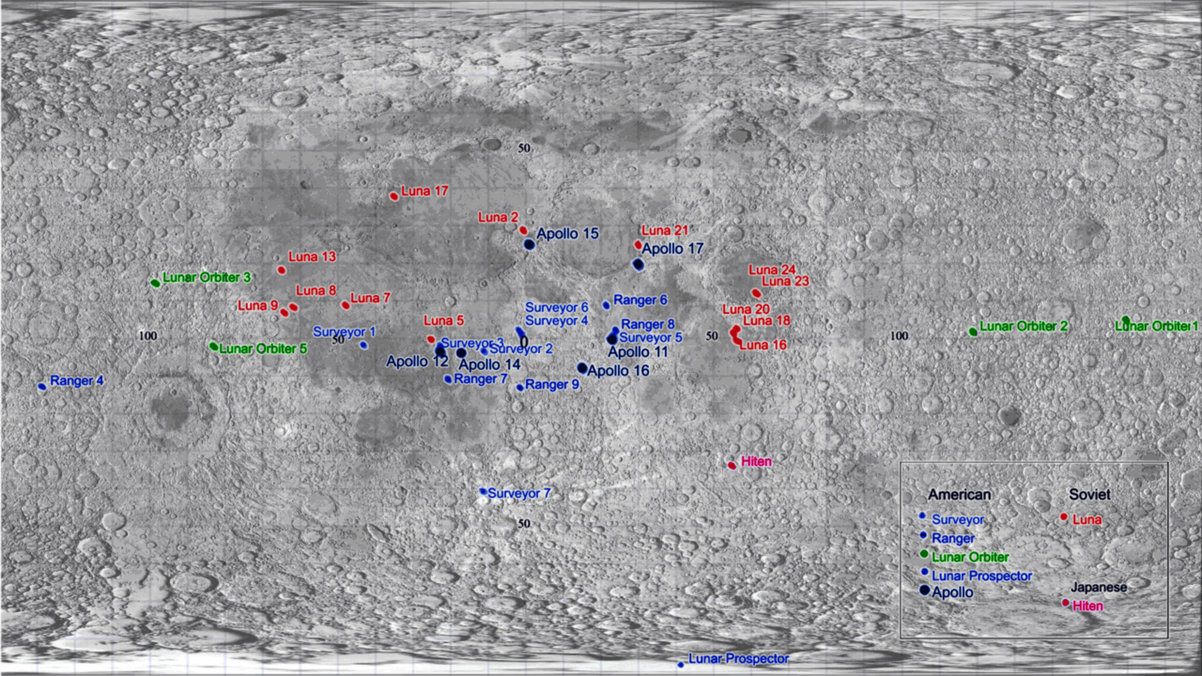 Mapa superficie de la Luna