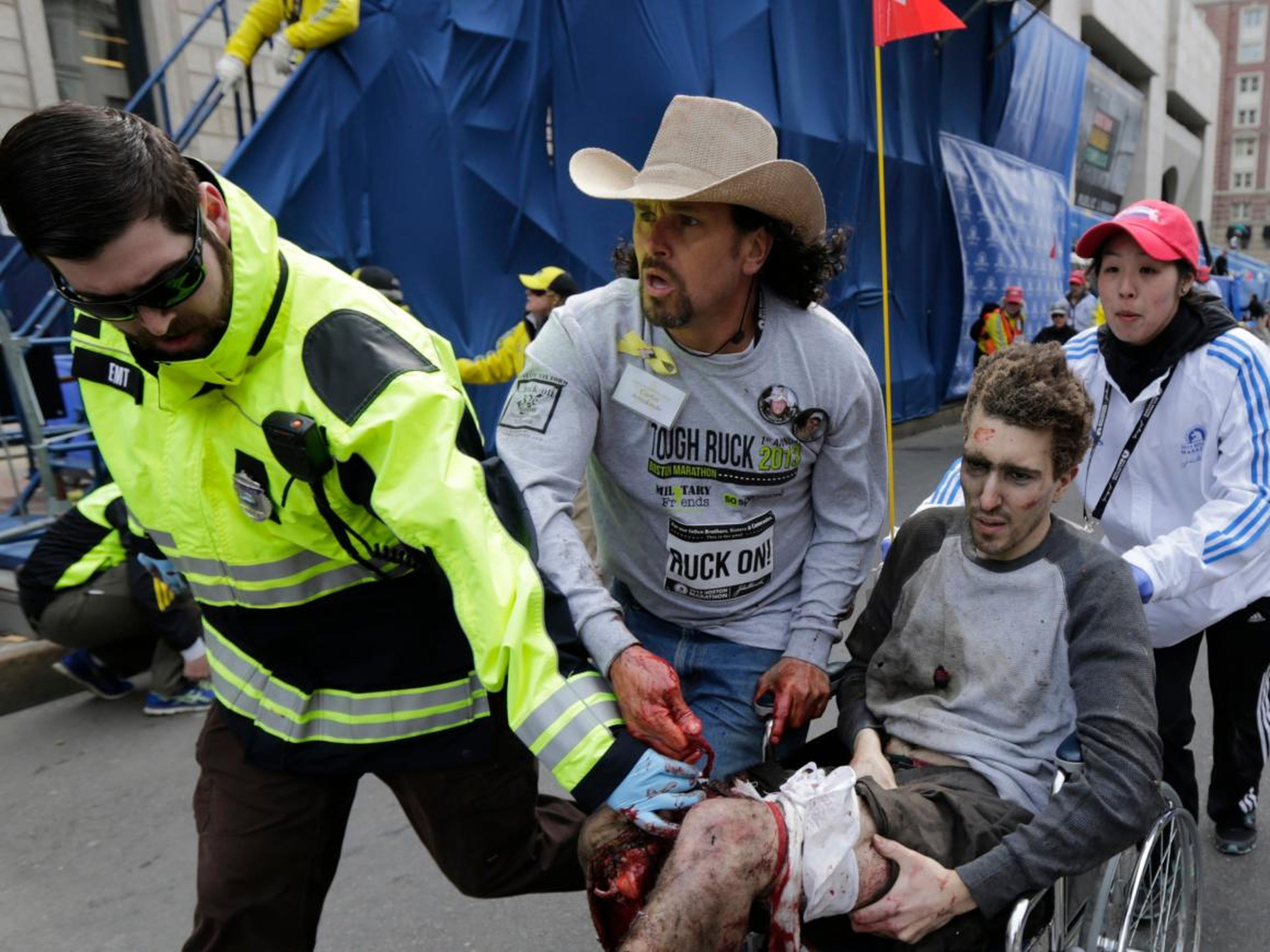 Una víctima del bombardeo del maratón de Boston.