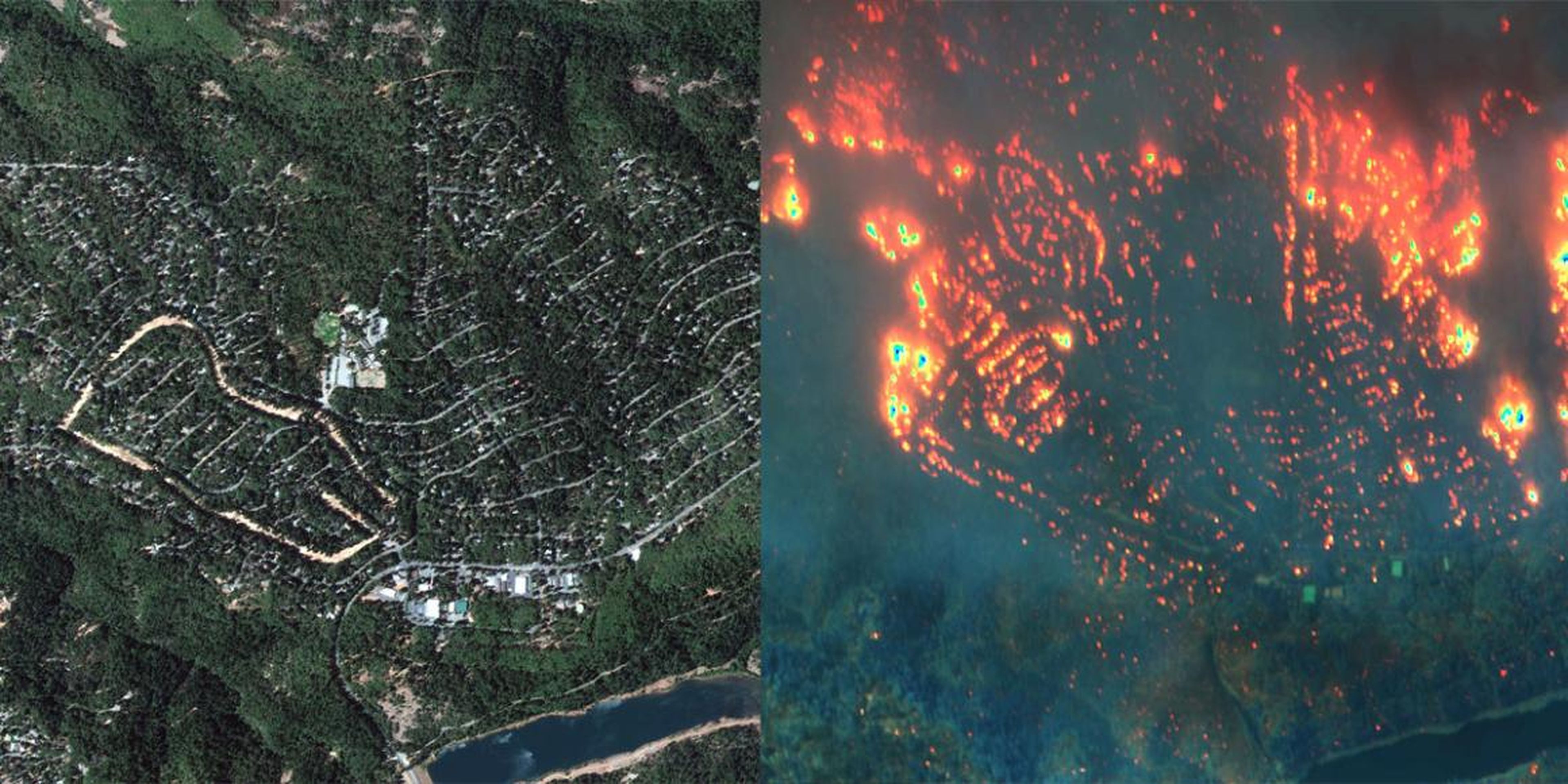 Paradise, California, antes y después del incendio Camp Fire