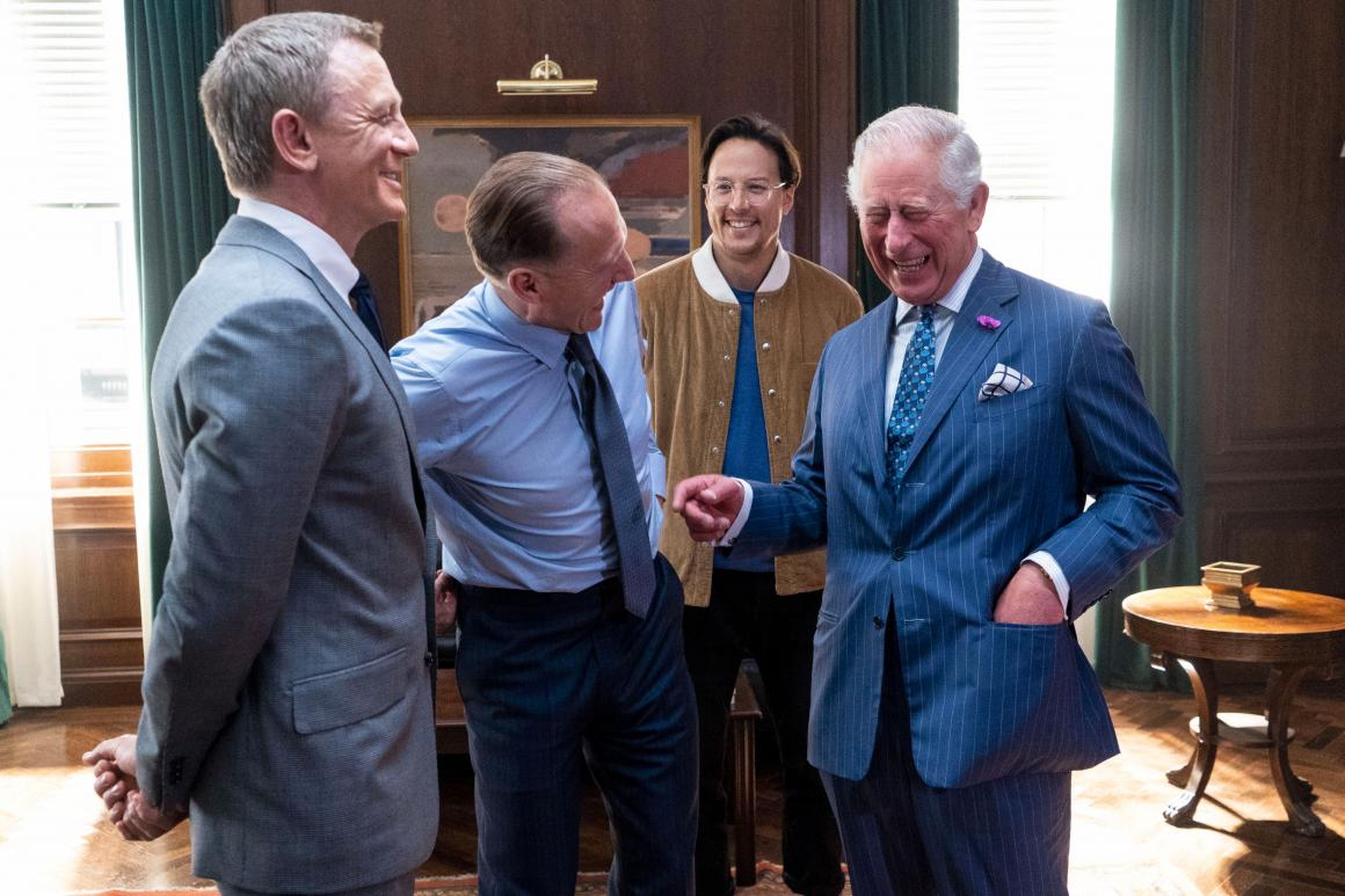 Prince Charles has a laugh on the set of "James Bond."