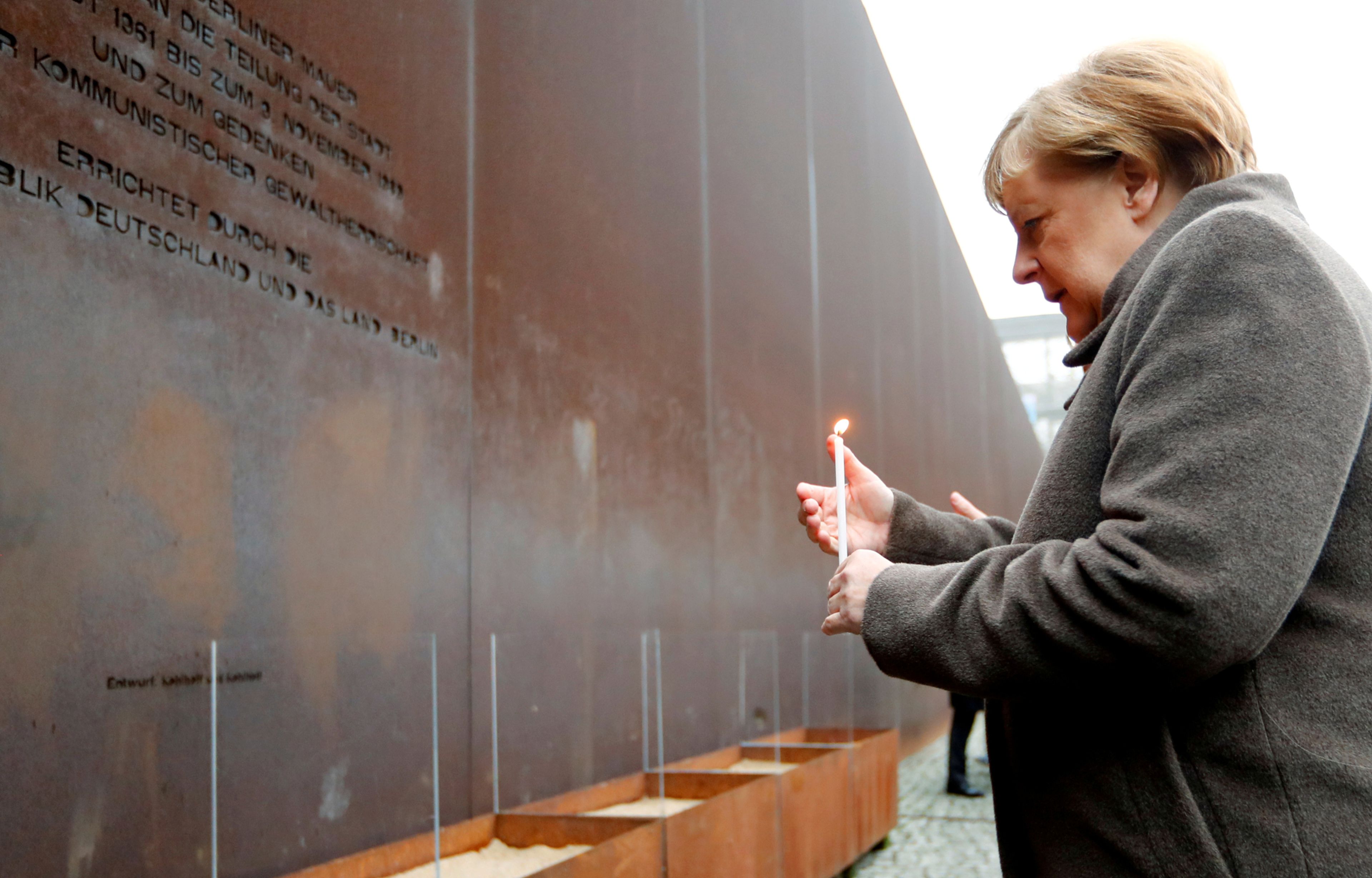 La canciller alemana, Angela Merkel, en la conmemoración del 30 aniversario de la caída del Muro de Berlín