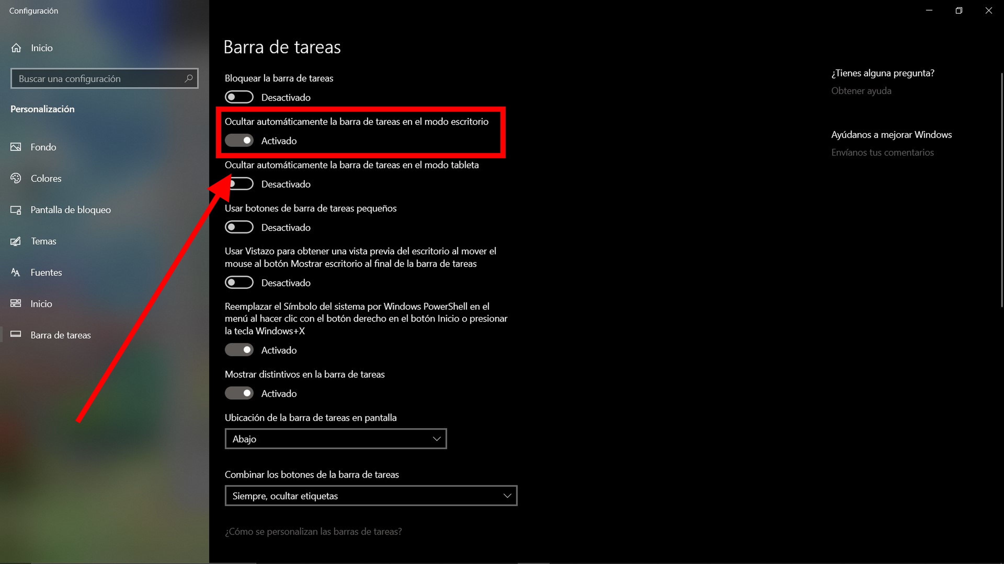 Cómo ocultar la barra de tareas de Windows 10