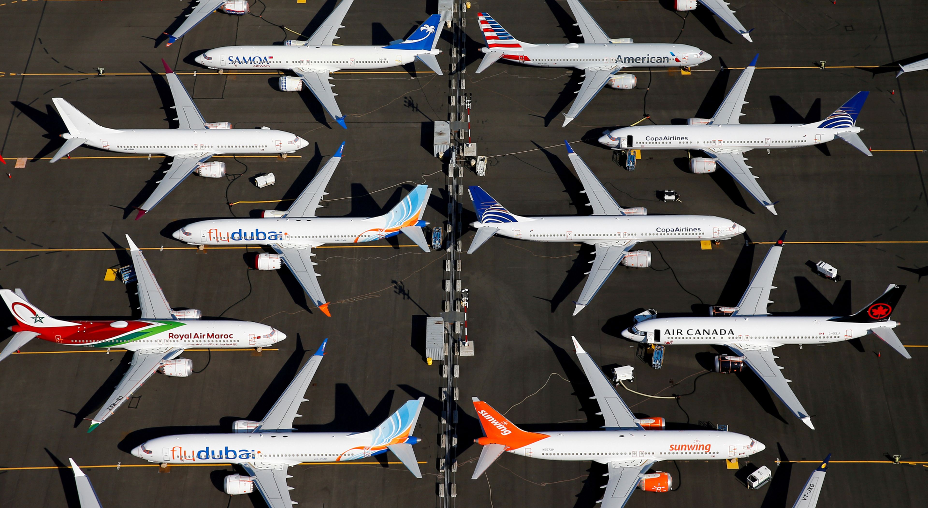 Un grupo de aviones Boeing 737 Max permanecen retenidos en el aeropuerto de Seattle (EEUU)