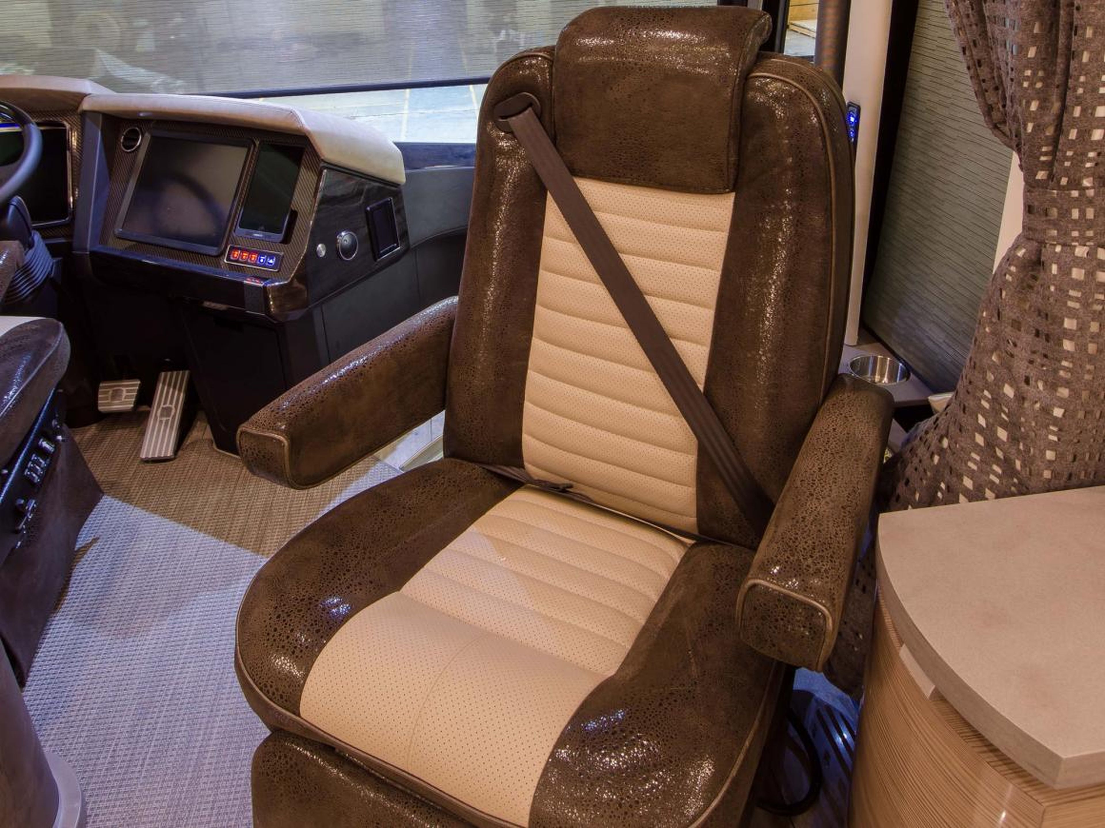 Passenger seat in the 2020 Newell Coach p50.