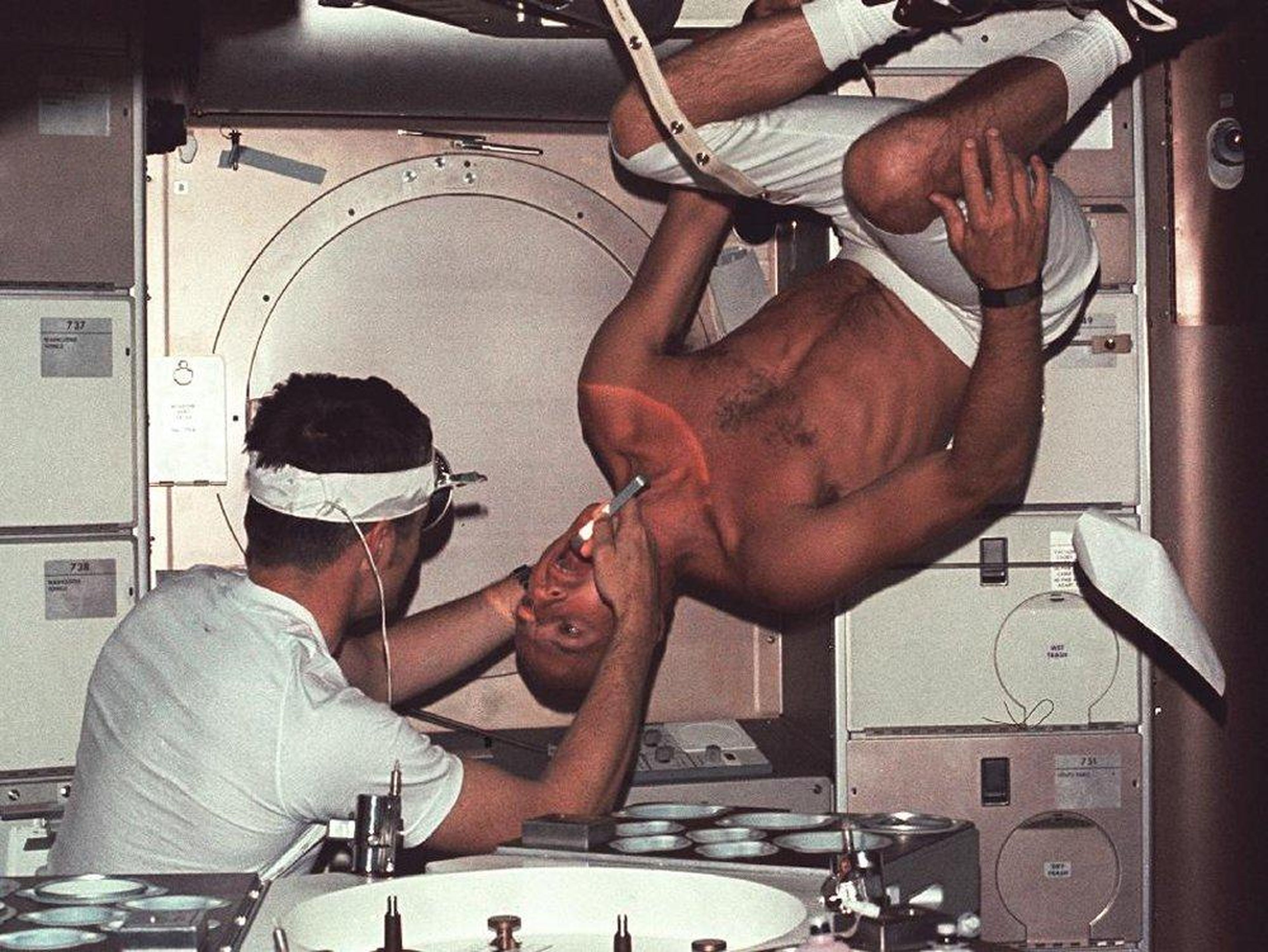 Joseph Kerwin, Skylab's pilot and doctor, conducted physical exams for astronauts onboard in order to collect data on the physical toll of human spaceflight.
