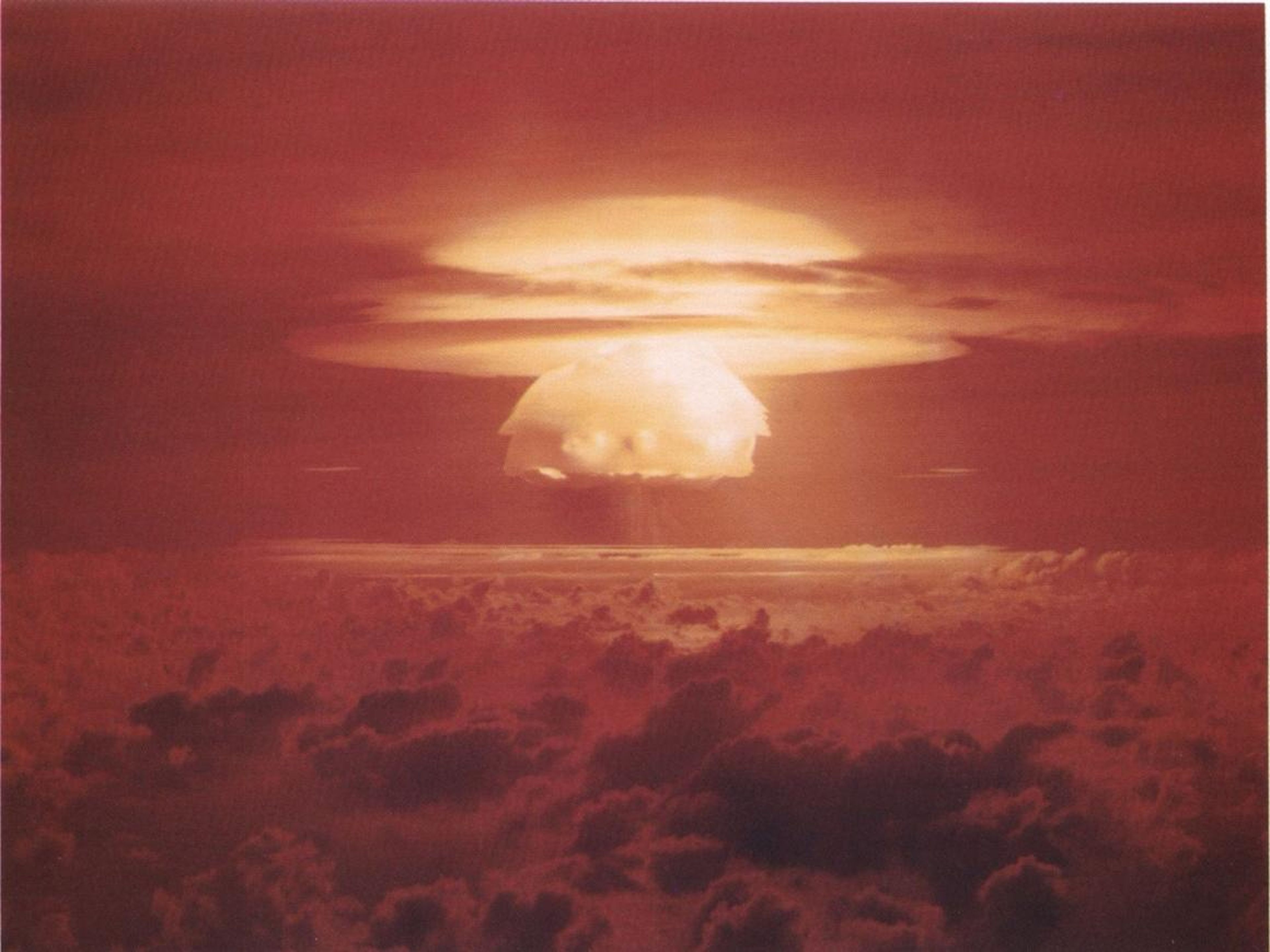 A photo of the US Castle Bravo thermonuclear weapons test in the Pacific Ocean on March 1, 1954.