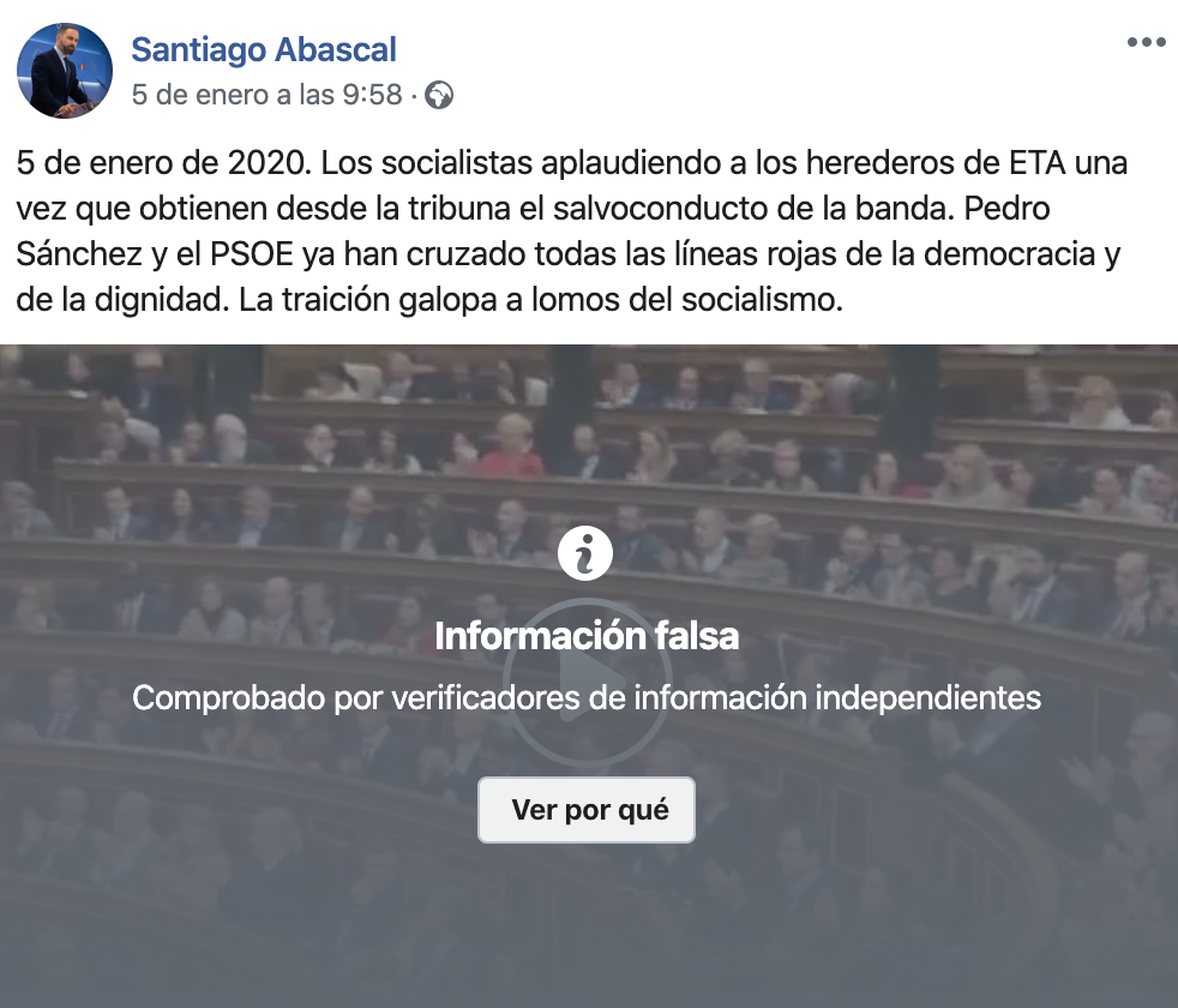 Vídeo de Santiago Abascal vetado por Facebook.