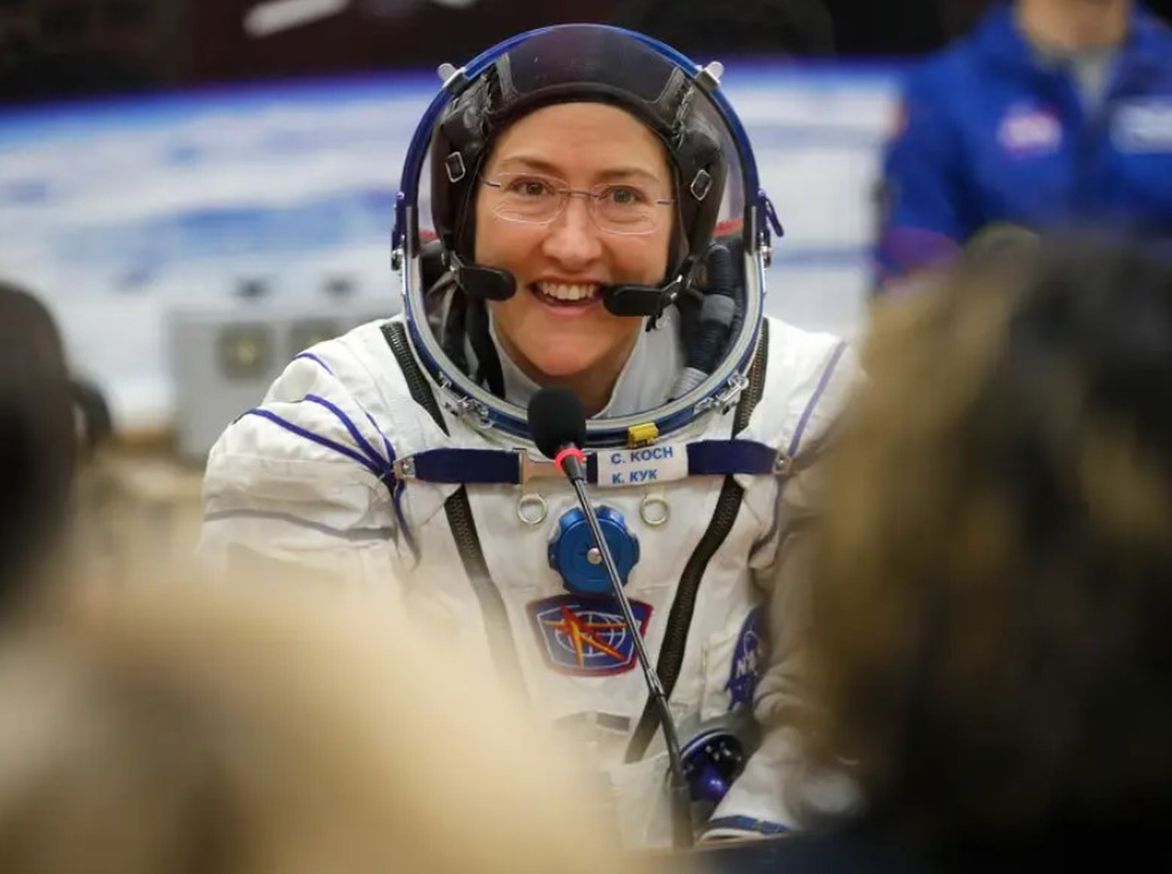 La astronauta Christina Koch, que volvió de la Estación Espacial el 6 de febrero de 2020, fotografiada el 14 de marzo de 2019.