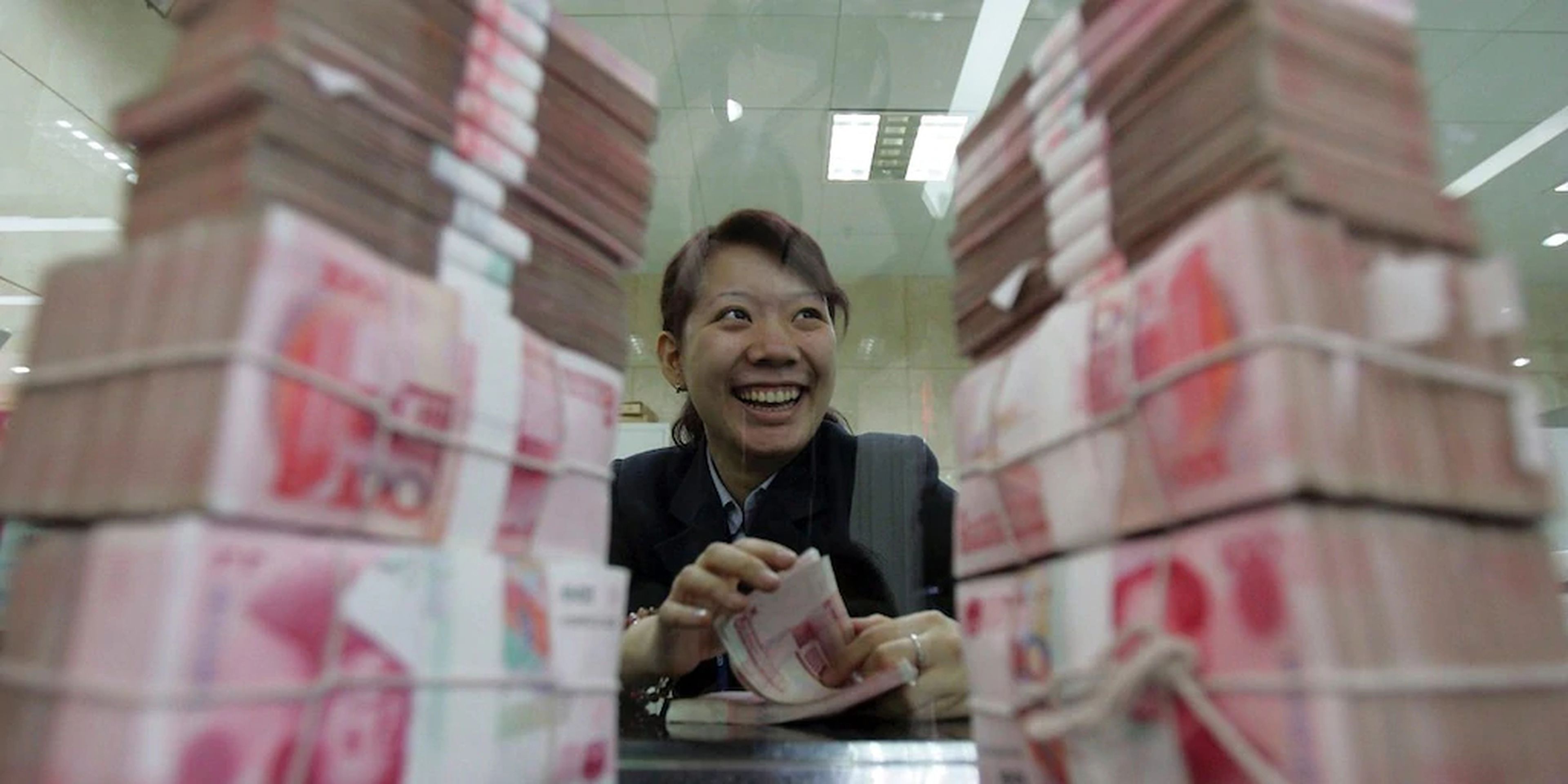 Dinero en el banco de China.