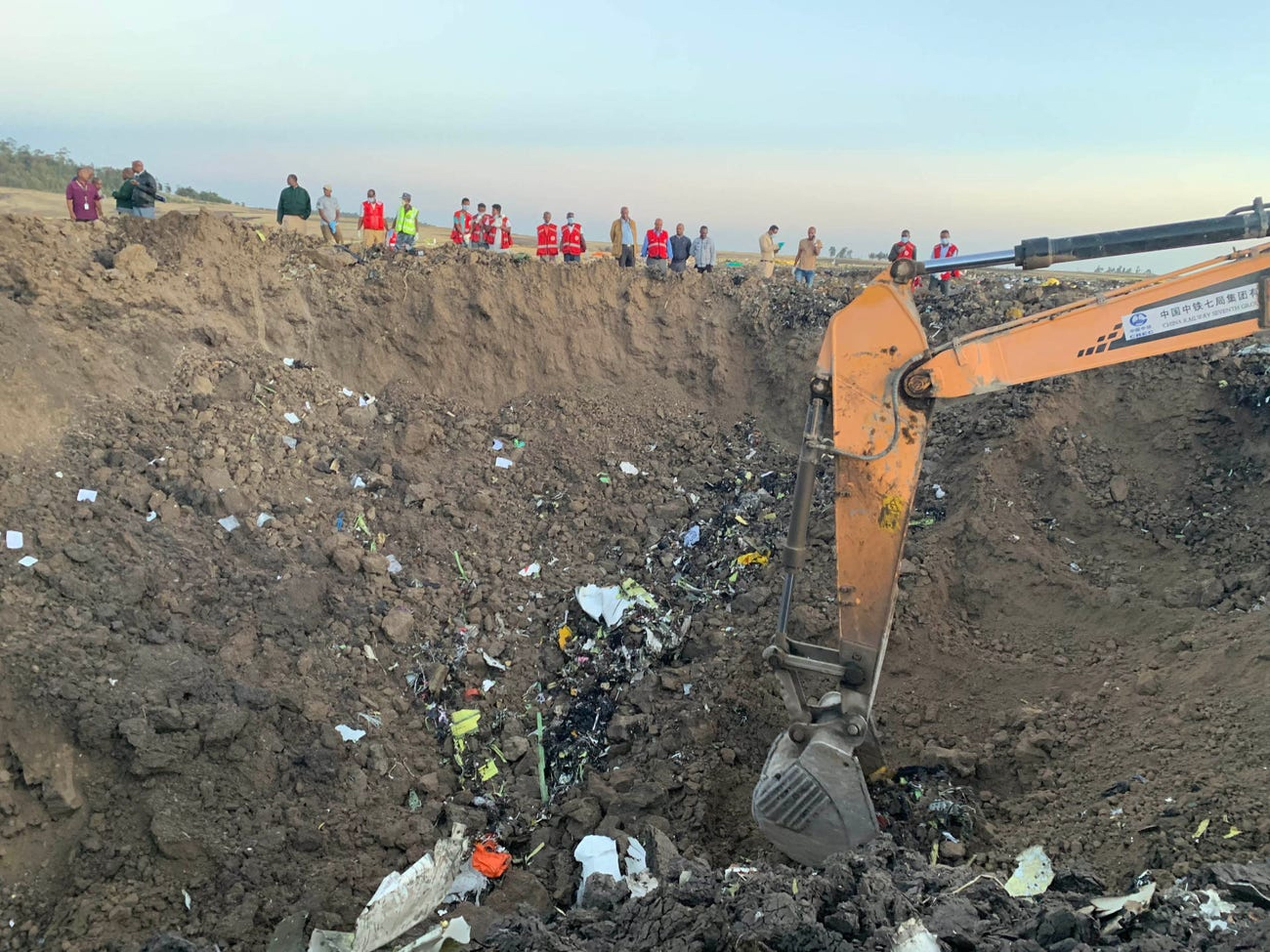 El lugar del accidente del Boeing 737 Max de Ethiopian Airlines.