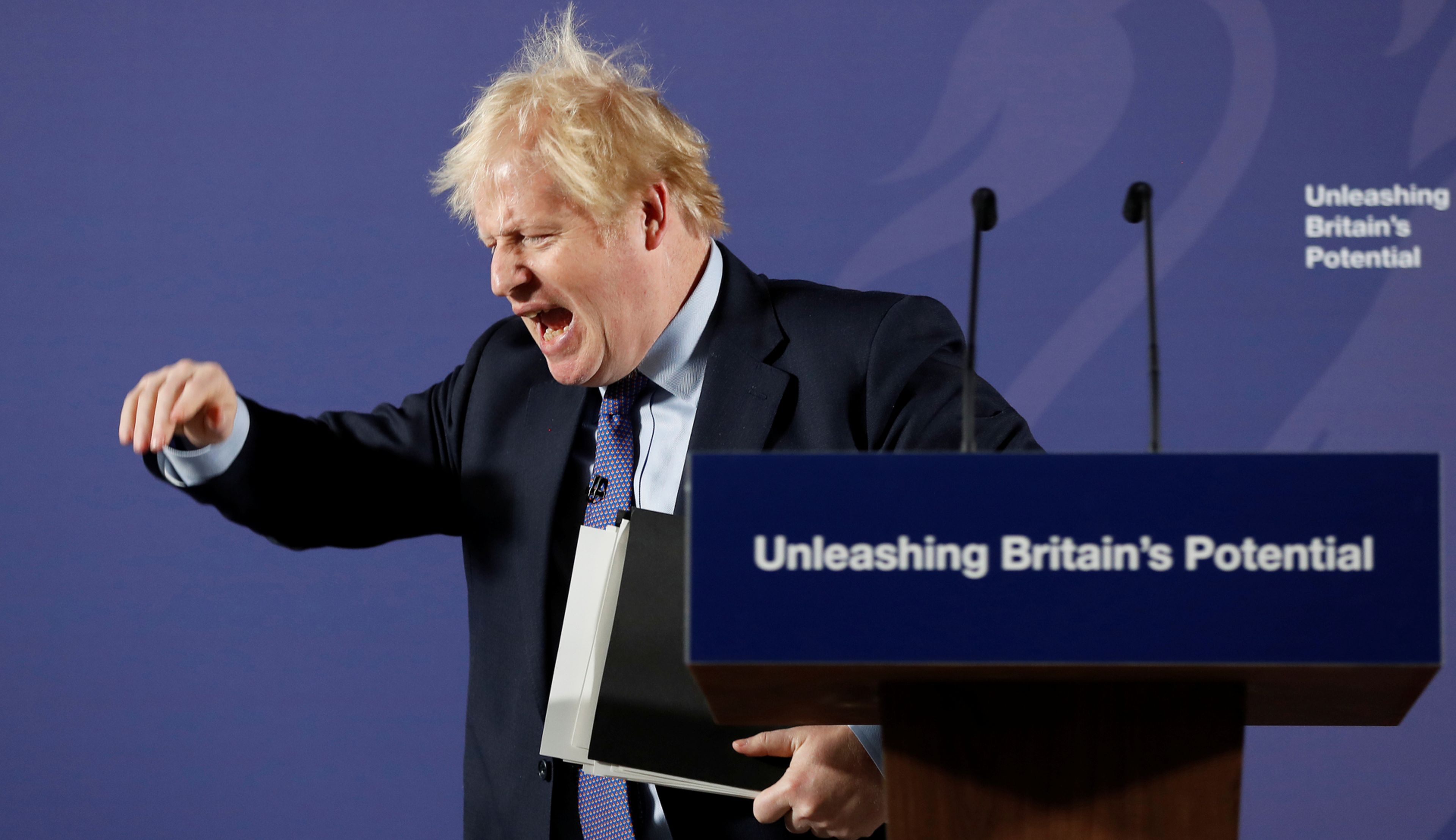 El primer ministro británico, Boris Johnson, en un mitin en Londres tras el Brexit