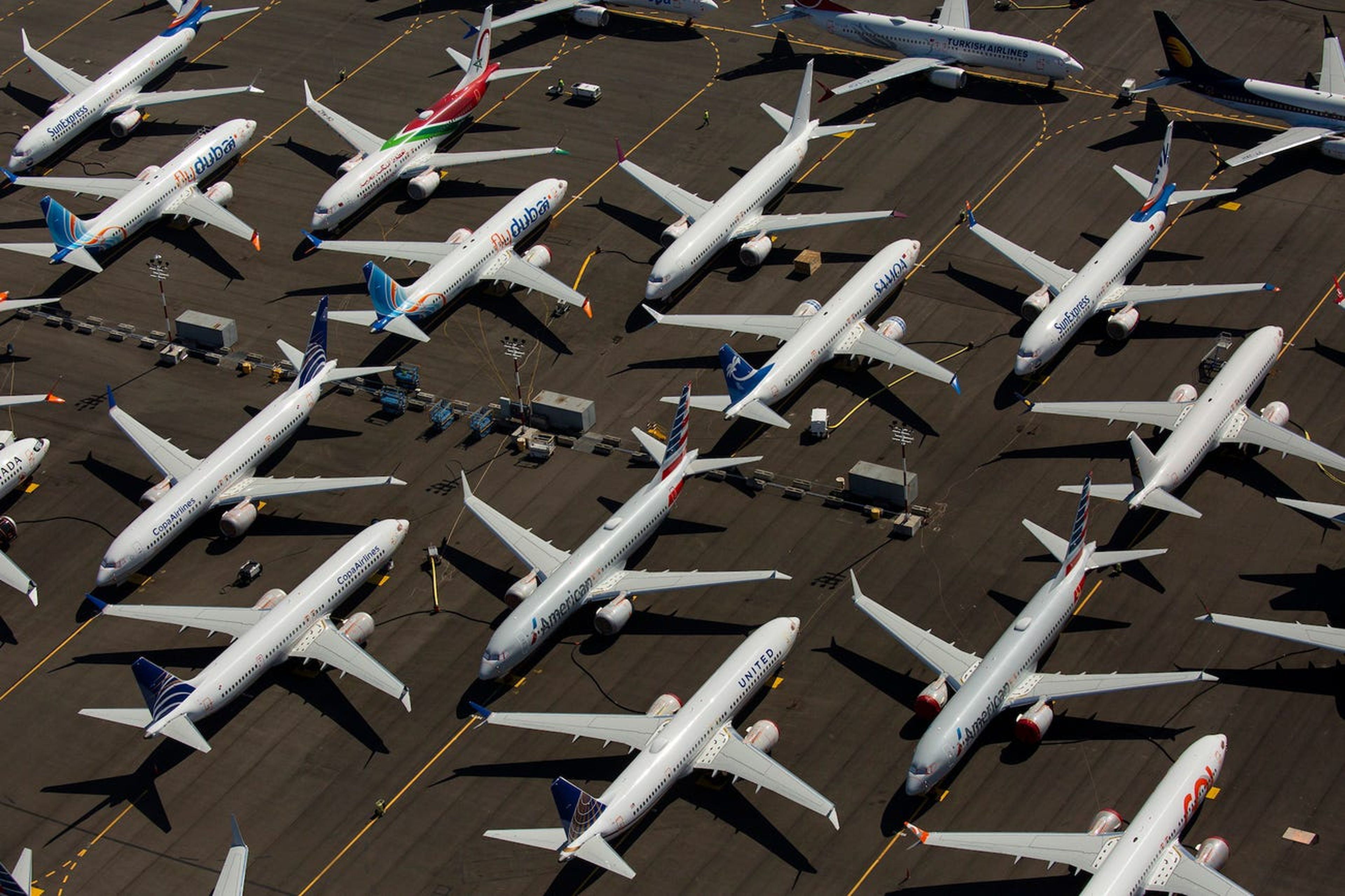 Varios Boeing 737 Max sin entregar descansan en un aeropuerto de Seattle (Washington, Estados Unidos).