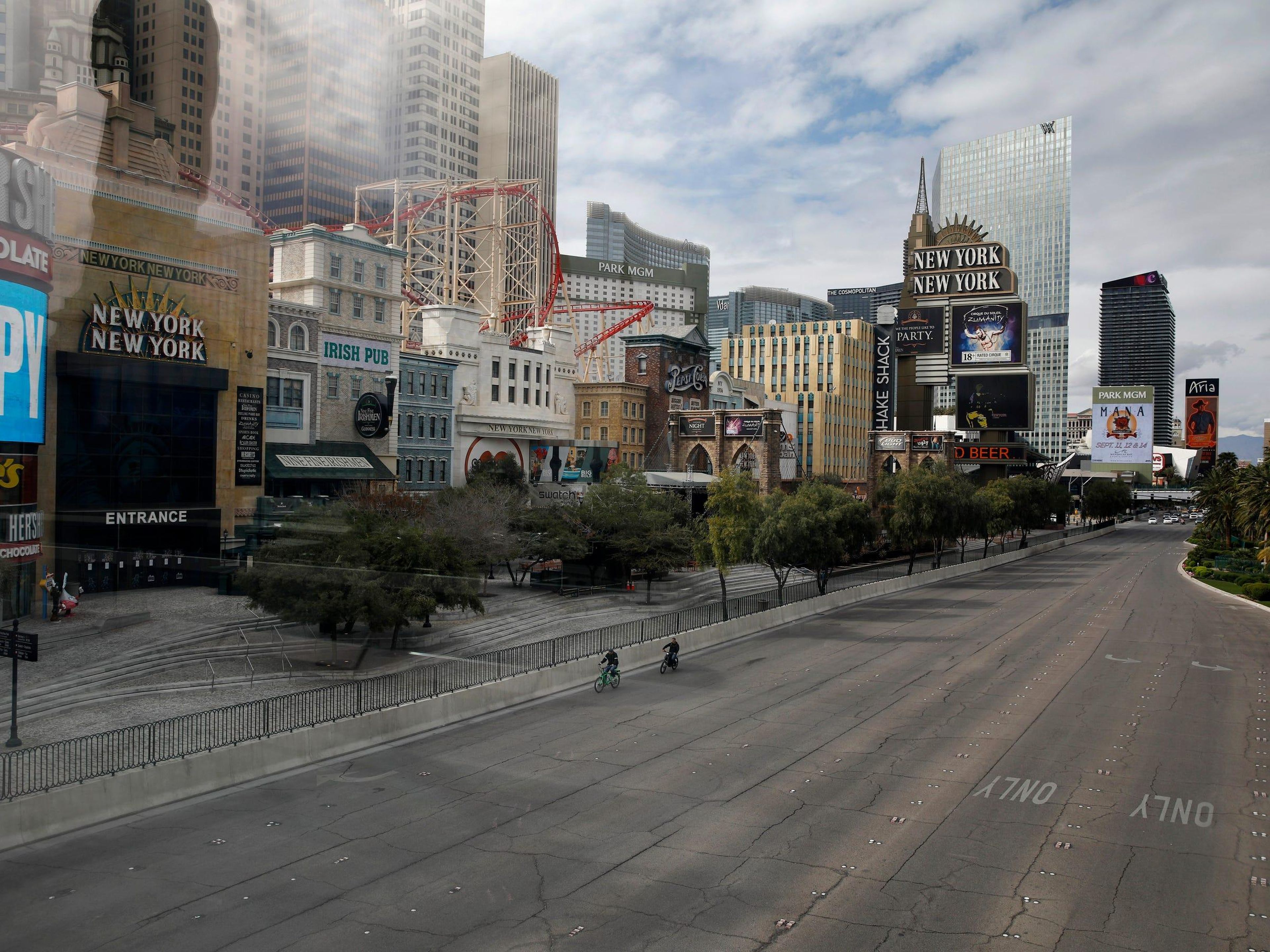 AFTER: On March 17, the governor of Nevada ordered nonessential businesses to close for 30 days, leaving the Las Vegas Strip looking like a ghost town.
